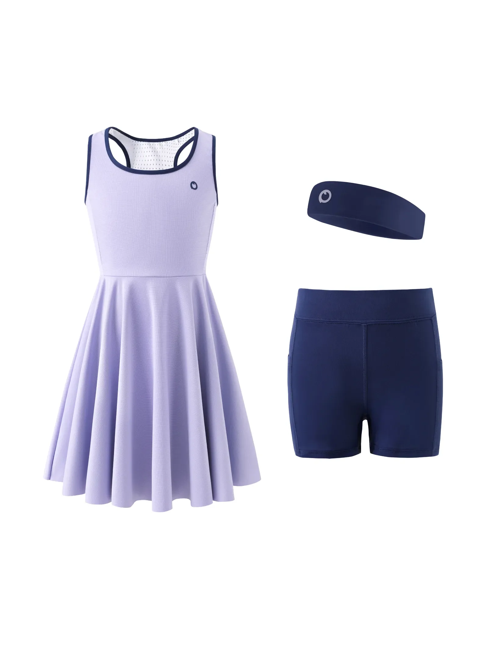 PatPat Rapidair activewear Kid Girl Tennis Dress with Headband & Shorts with Pockets Light Purple