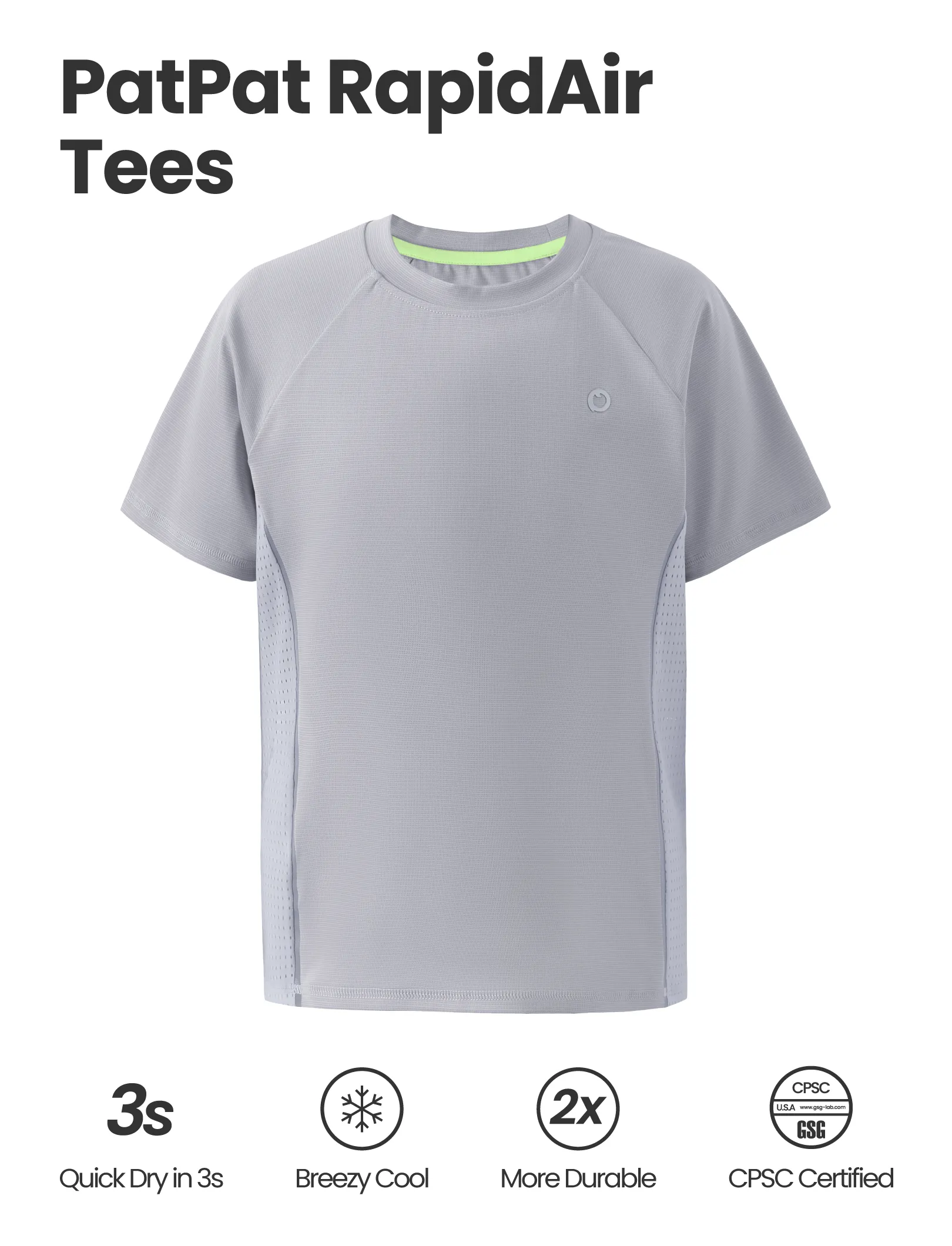 PatPat Rapidair activewear Kids Boy/Girl Athletic Quick-Dry & Instant-Cooling UPF 100+ Rash Guard T-Shirt Grey - Image 2