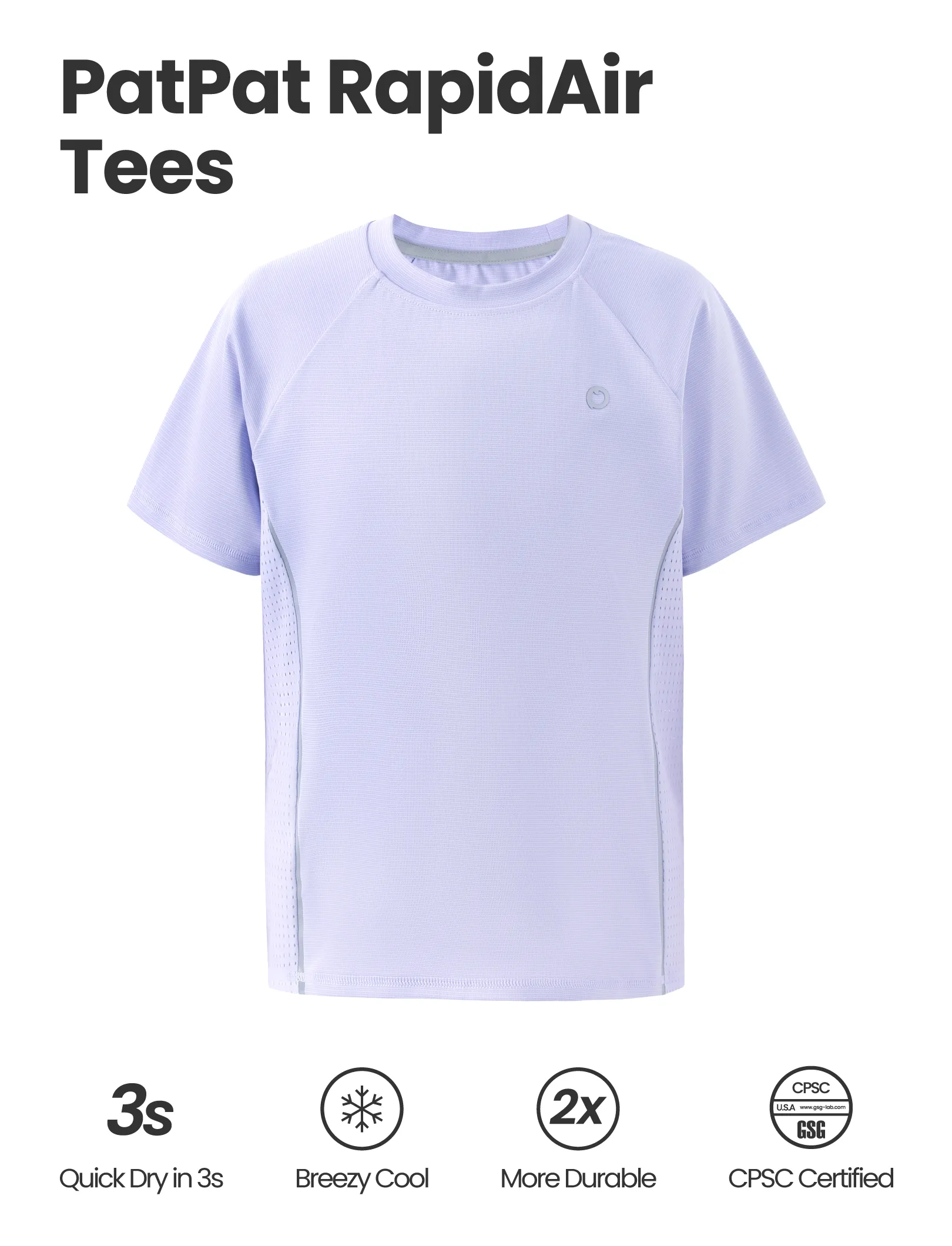 PatPat Rapidair activewear Kids Boy/Girl Athletic Quick-Dry & Instant-Cooling UPF 100+ Rash Guard T-Shirt Light Purple - Image 2