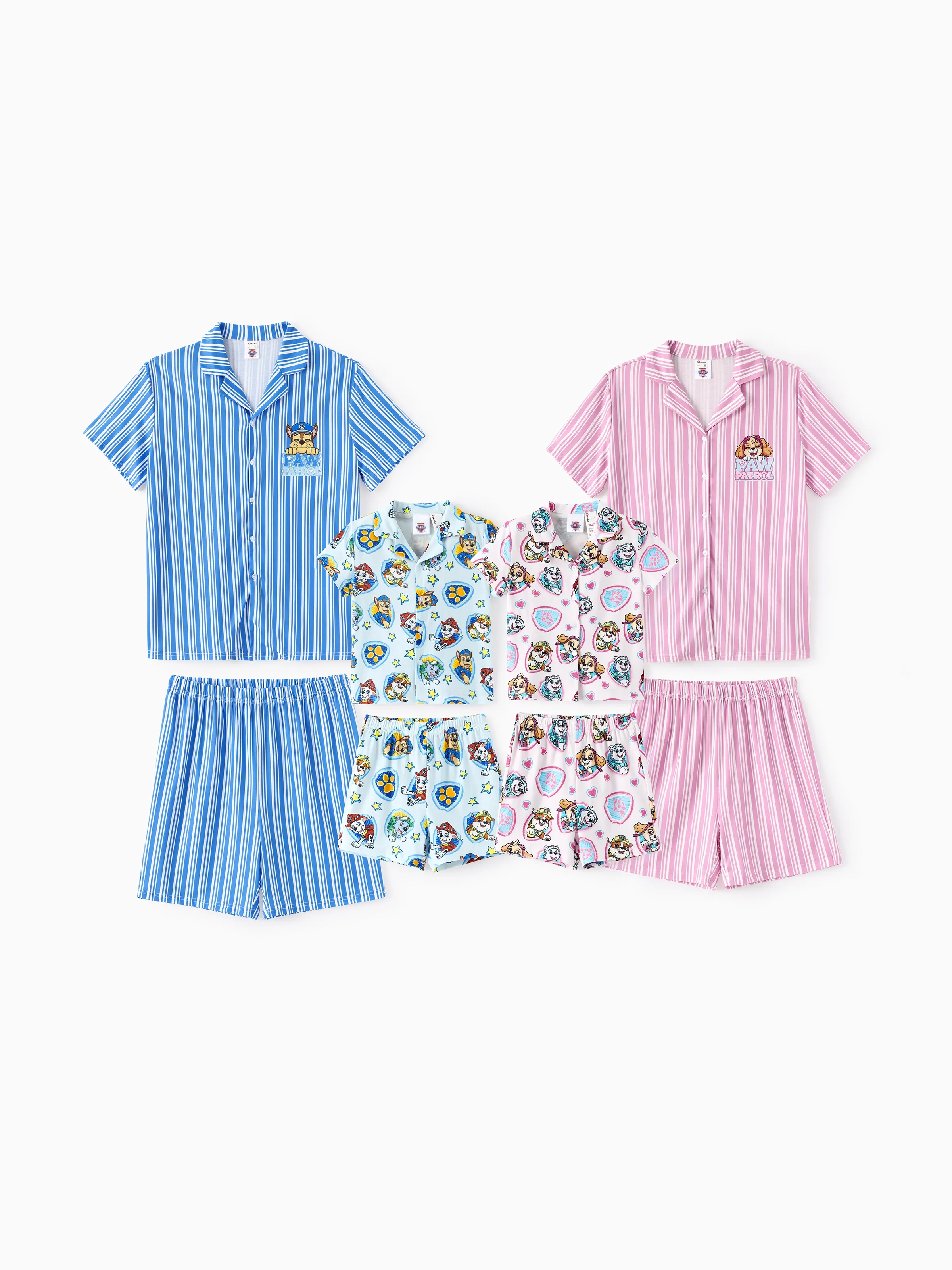 PAW Patrol Matching Family Casual Stripe Lapel Pajamas Sets with Flame Resistant Color block