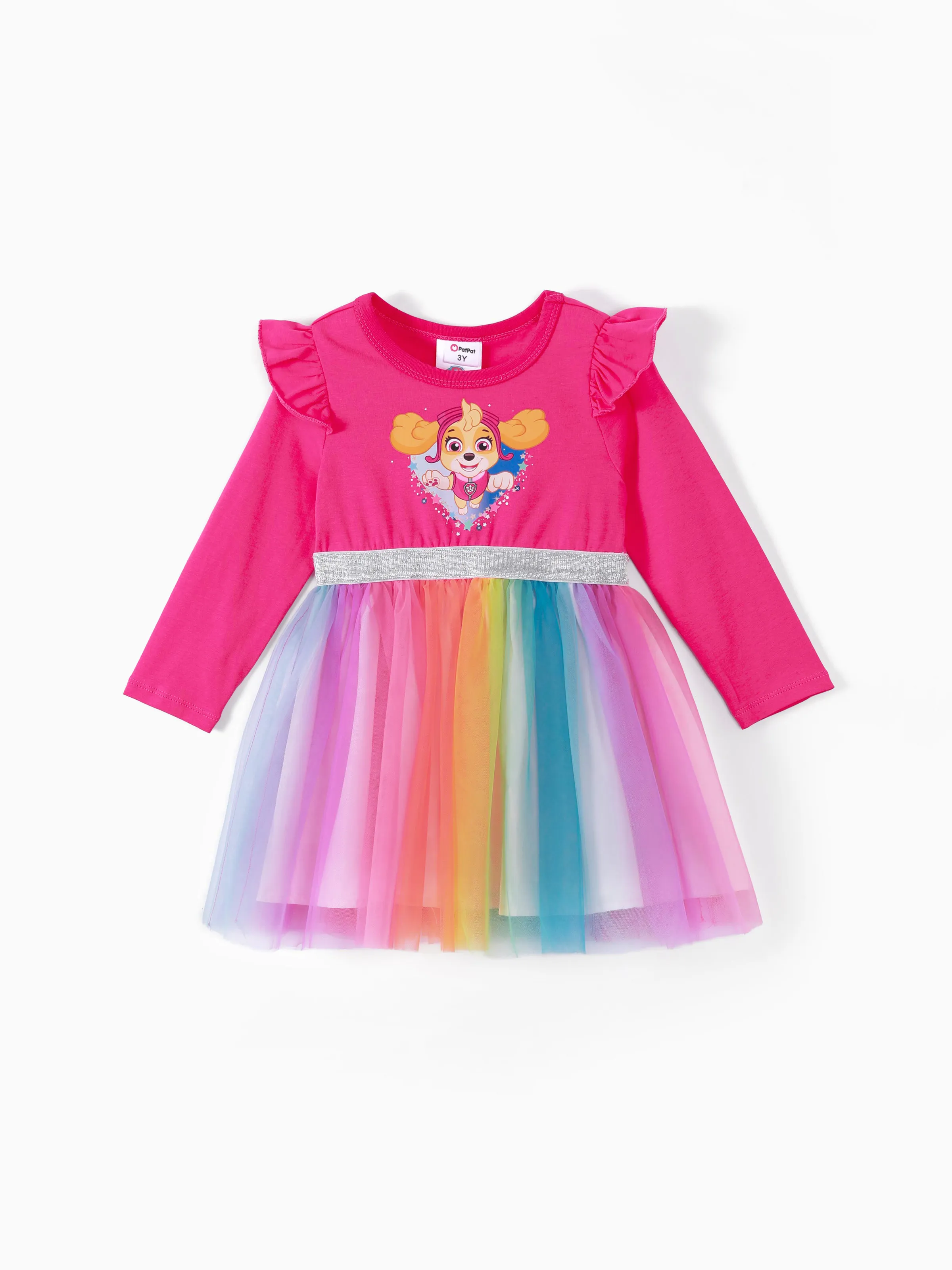 PAW Patrol Toddler Girl Skye Rainbow Flutter-sleeve Tulle Dress Roseo