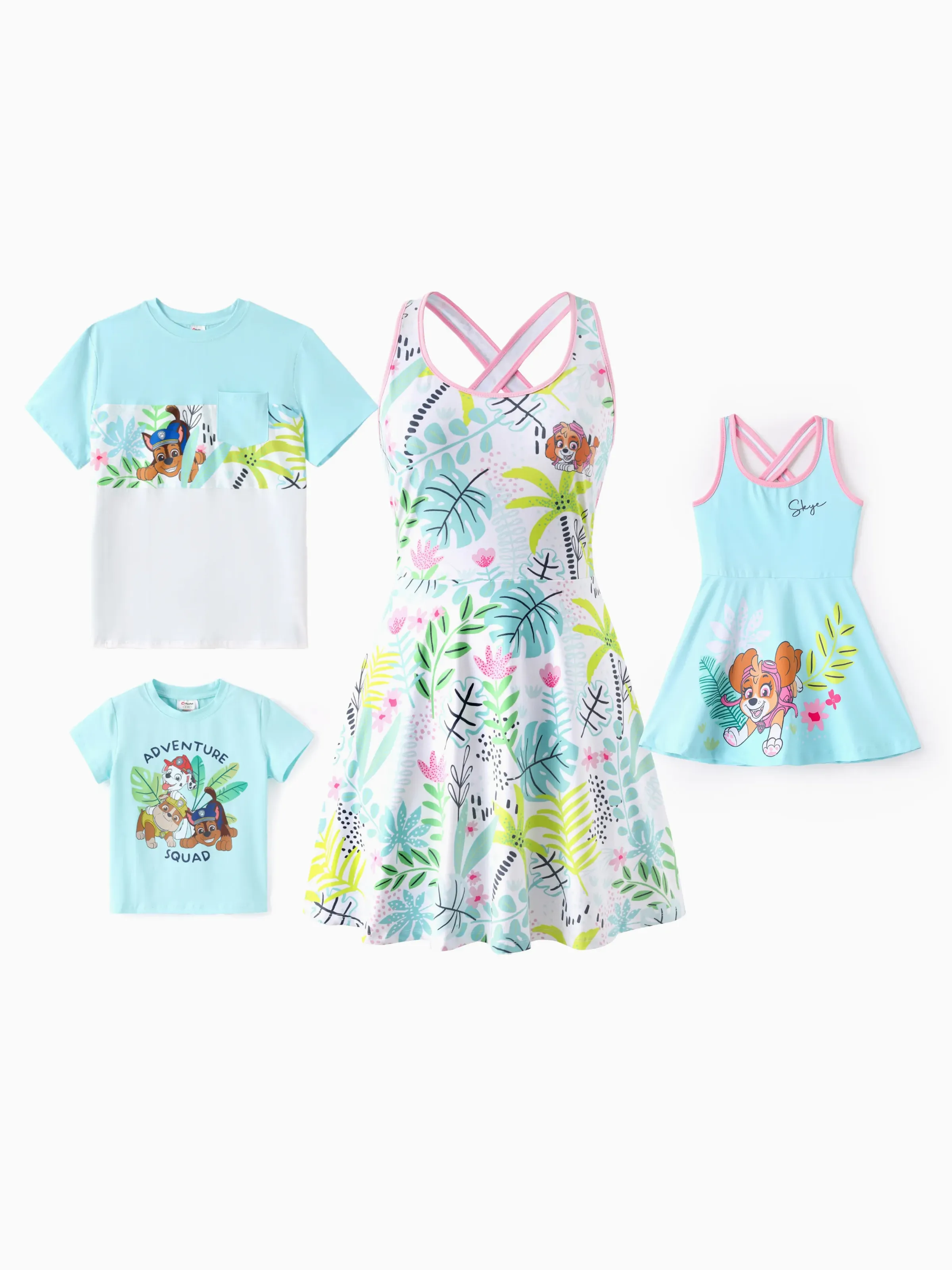 PAW Patrol Toddler/Kid Girl Floral Crisscross Back Dress Turquoise - Image 5