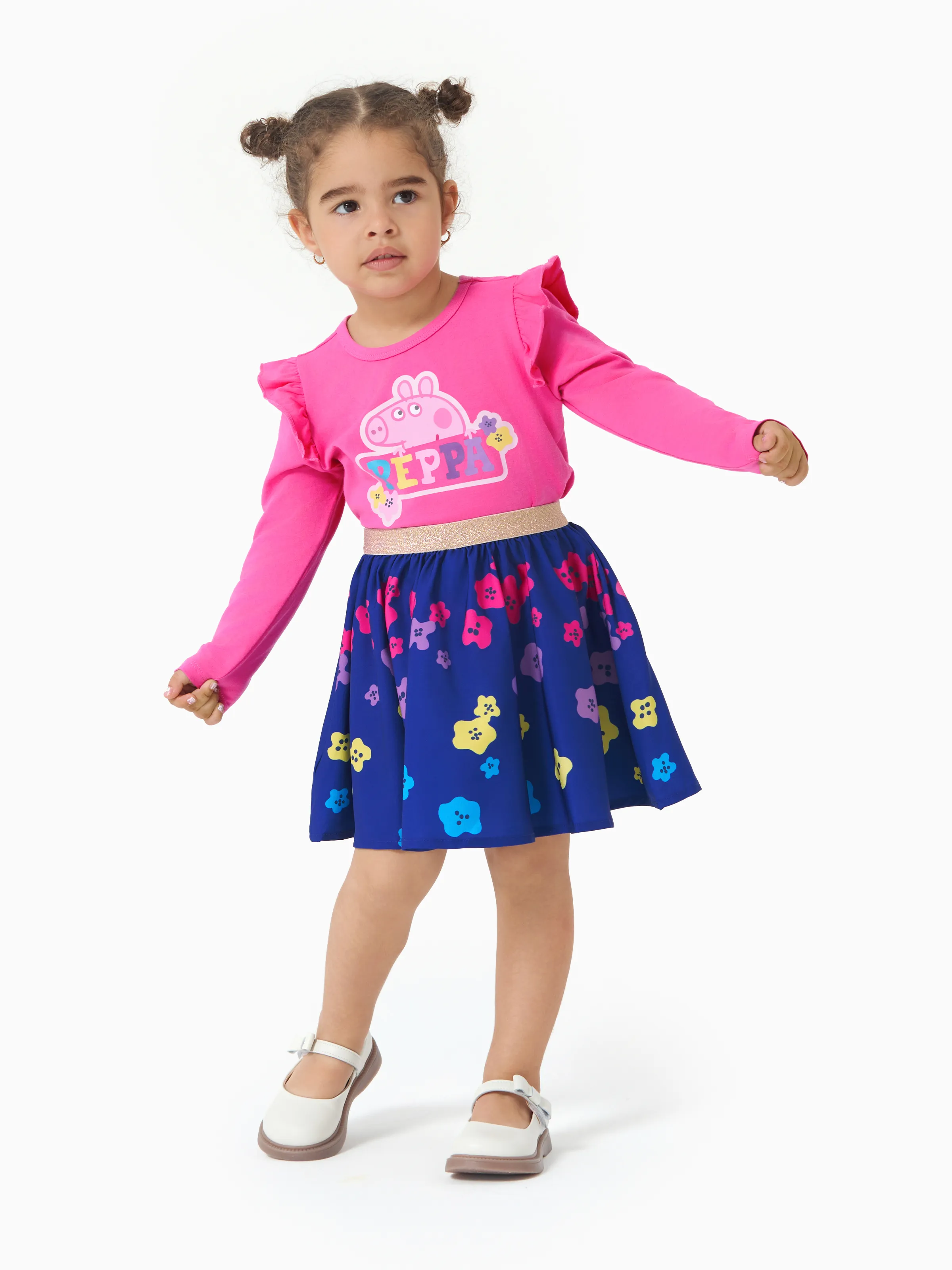 Peppa Pig Toddler Girl 2pcs Strawberry Donuts Flutter Long-sleeve T-shirt with Skirt Set Hot Pink