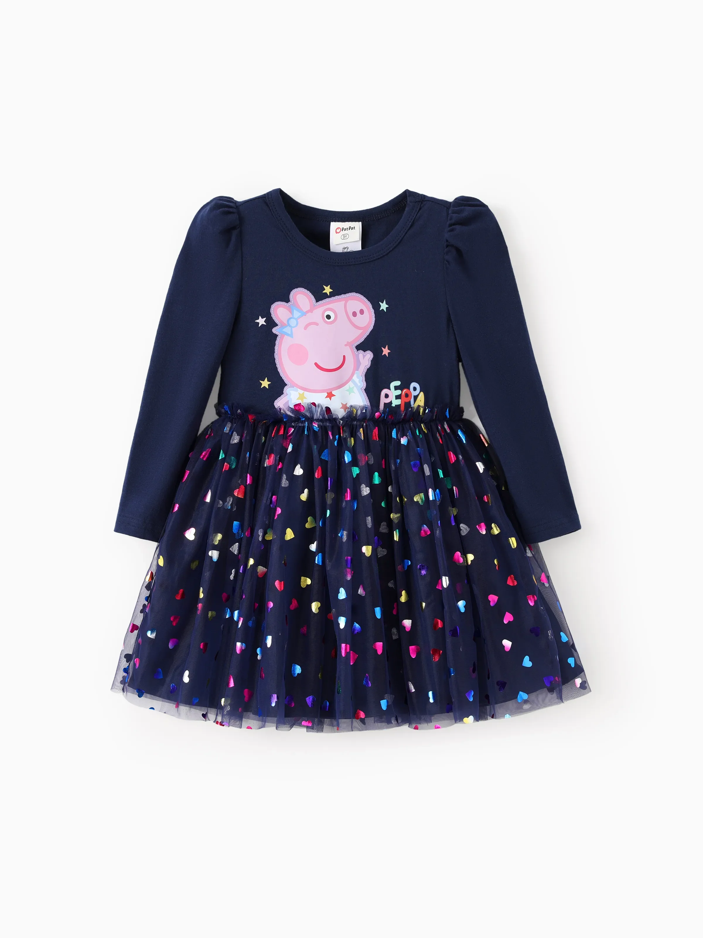 Peppa Pig Toddler Girl Peppa Pattern Long Sleeve Cotton Dress Deep Blue