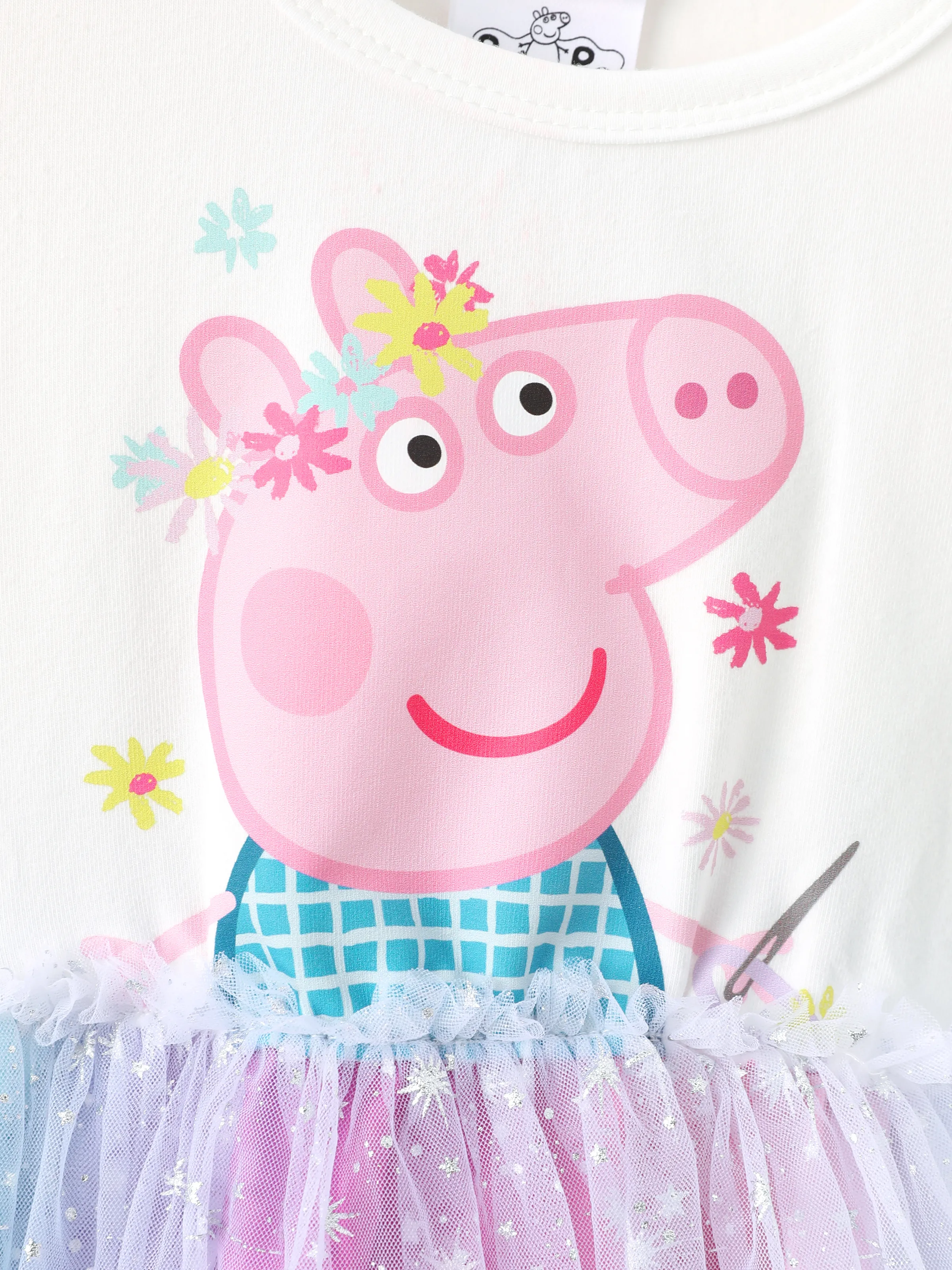 Peppa Pig Toddler Girl Peppa Pattern Long Sleeve Cotton Dress White - Image 2