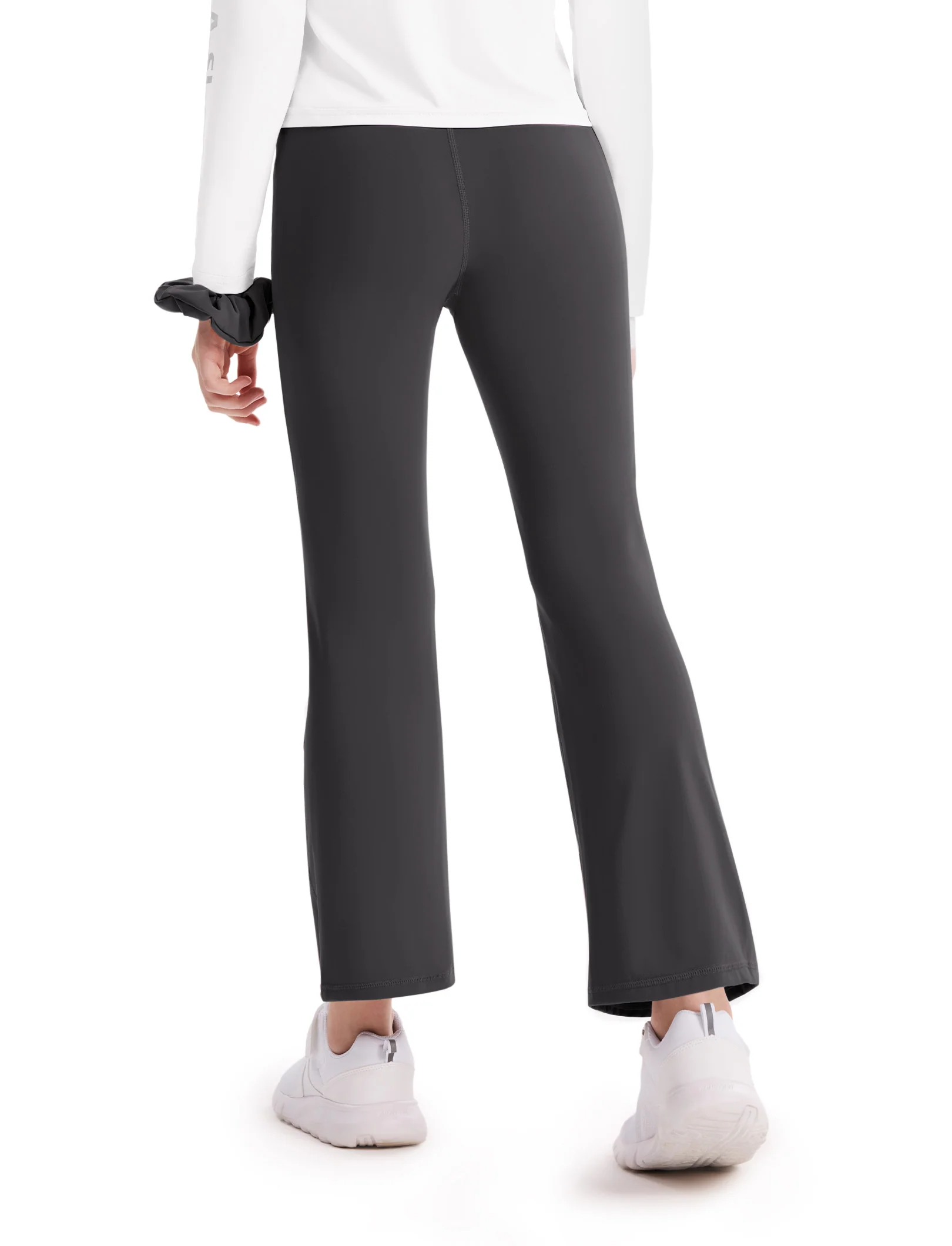 Girl's Leggings High-Waist Flared Yoga Pants with Complimentary Matching Scrunchie Dark Grey