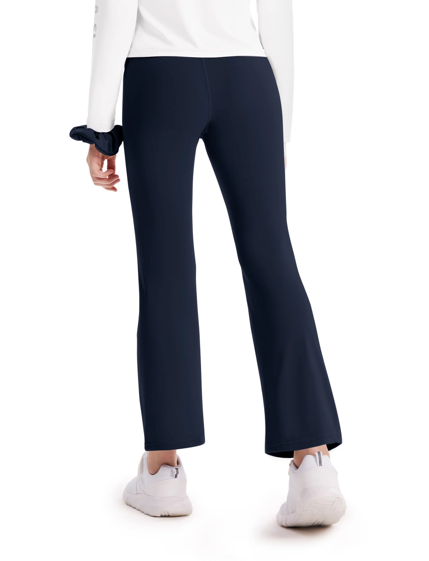 Girl's Leggings High-Waist Flared Yoga Pants with Complimentary Matching Scrunchie Deep Blue