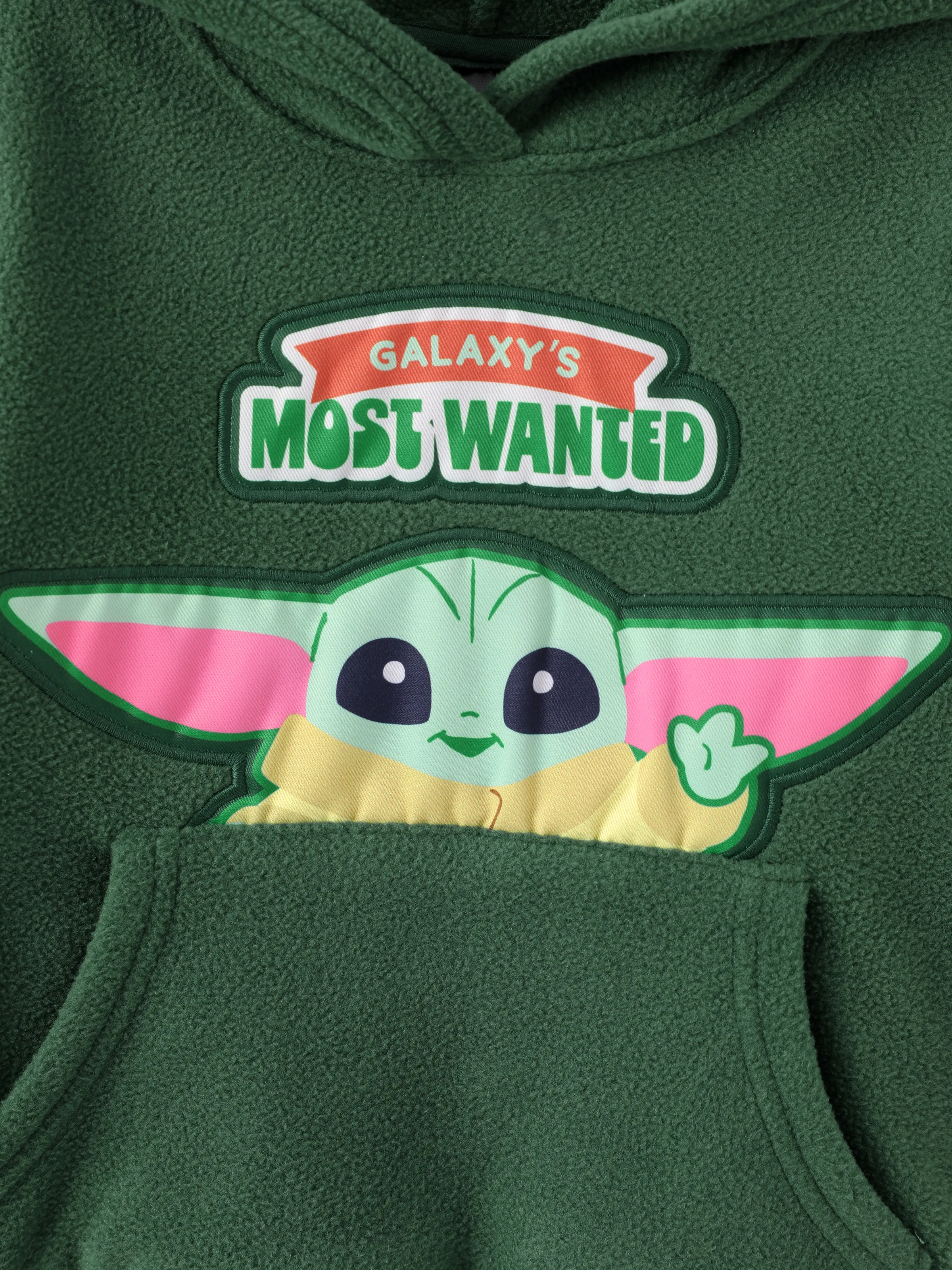 Star Wars Toddler Boy Grogu Polar fleece Diagonal-Pocket Hooded Sweatshirt Dark Green - Image 2