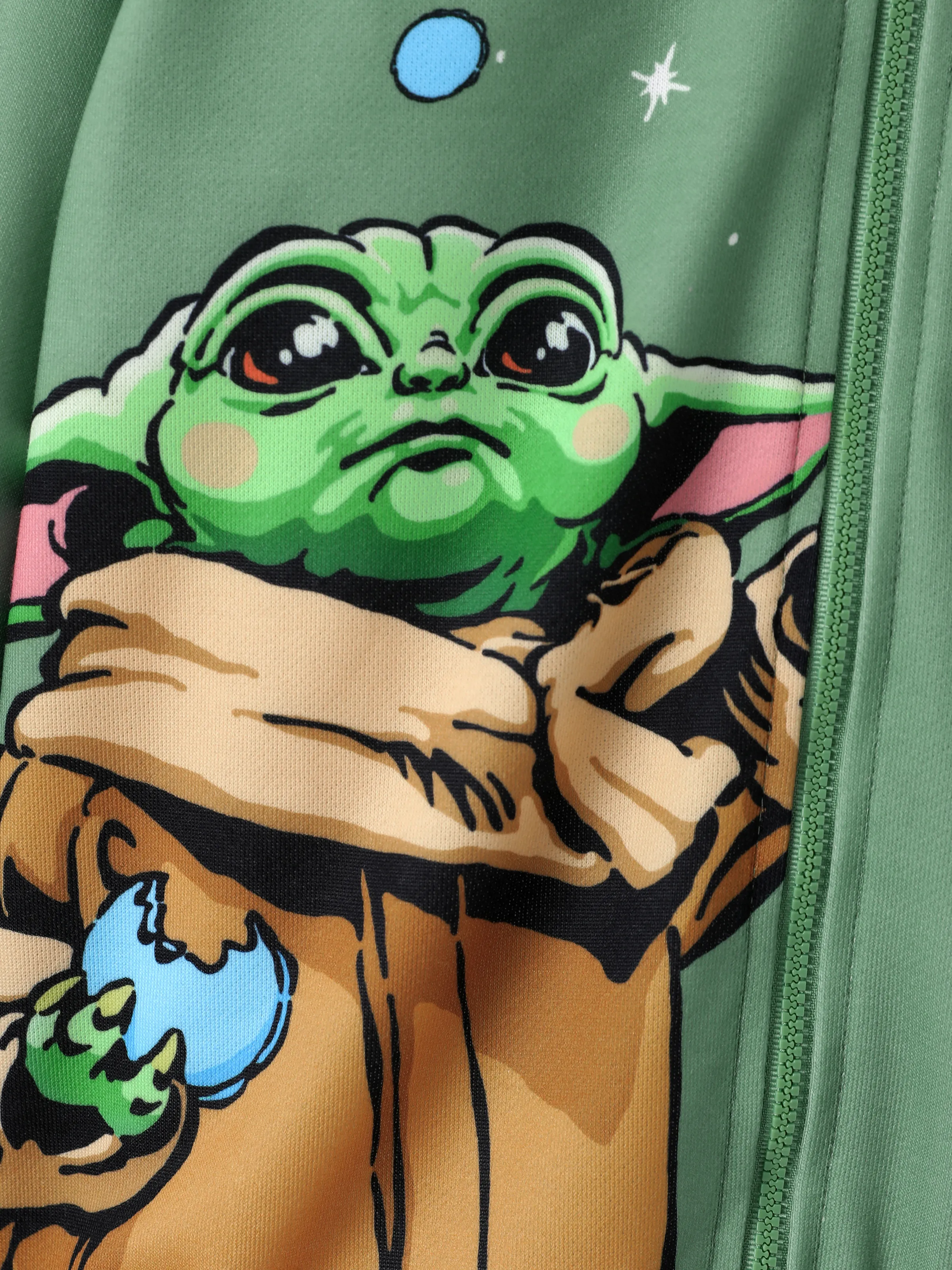 Star Wars Toddler/Kids Boy Grogu Knit Fabric Zip-up Hoodie Jacket Green - Image 2