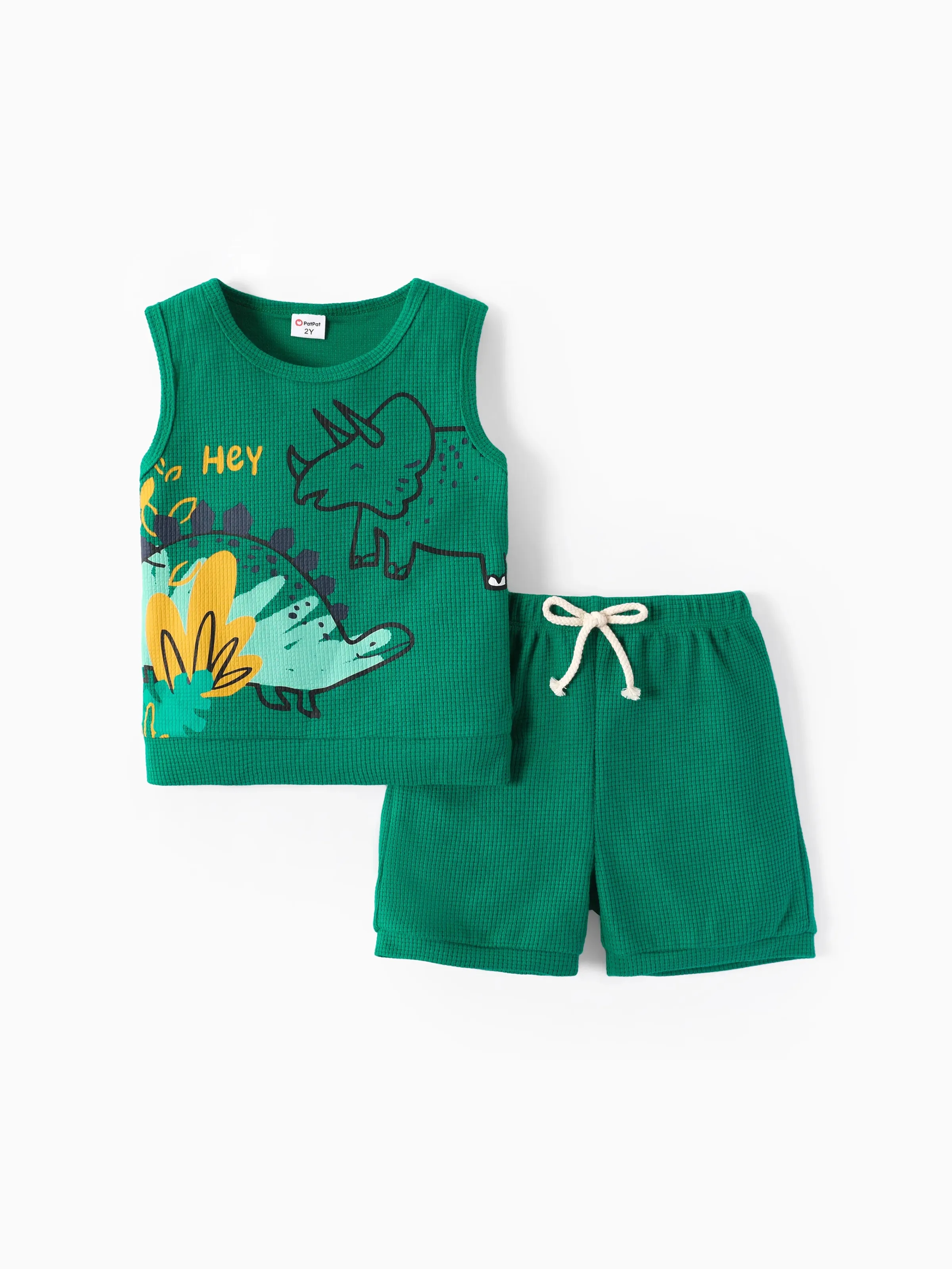 Toddler Boy 2pcs Dino Print Tank Top and Shorts Set Green