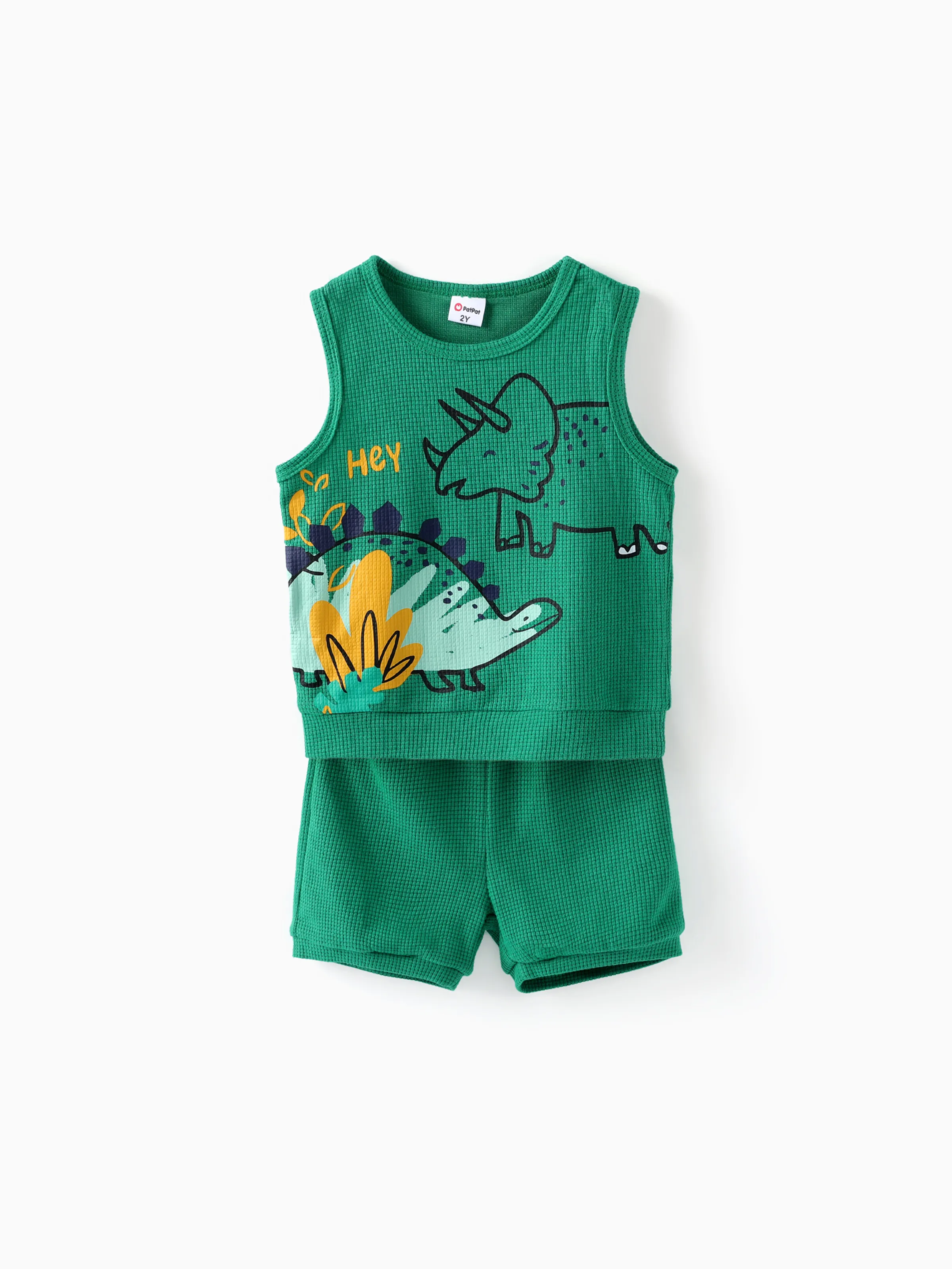 Toddler Boy 2pcs Dino Print Tank Top and Shorts Set Green - Image 2