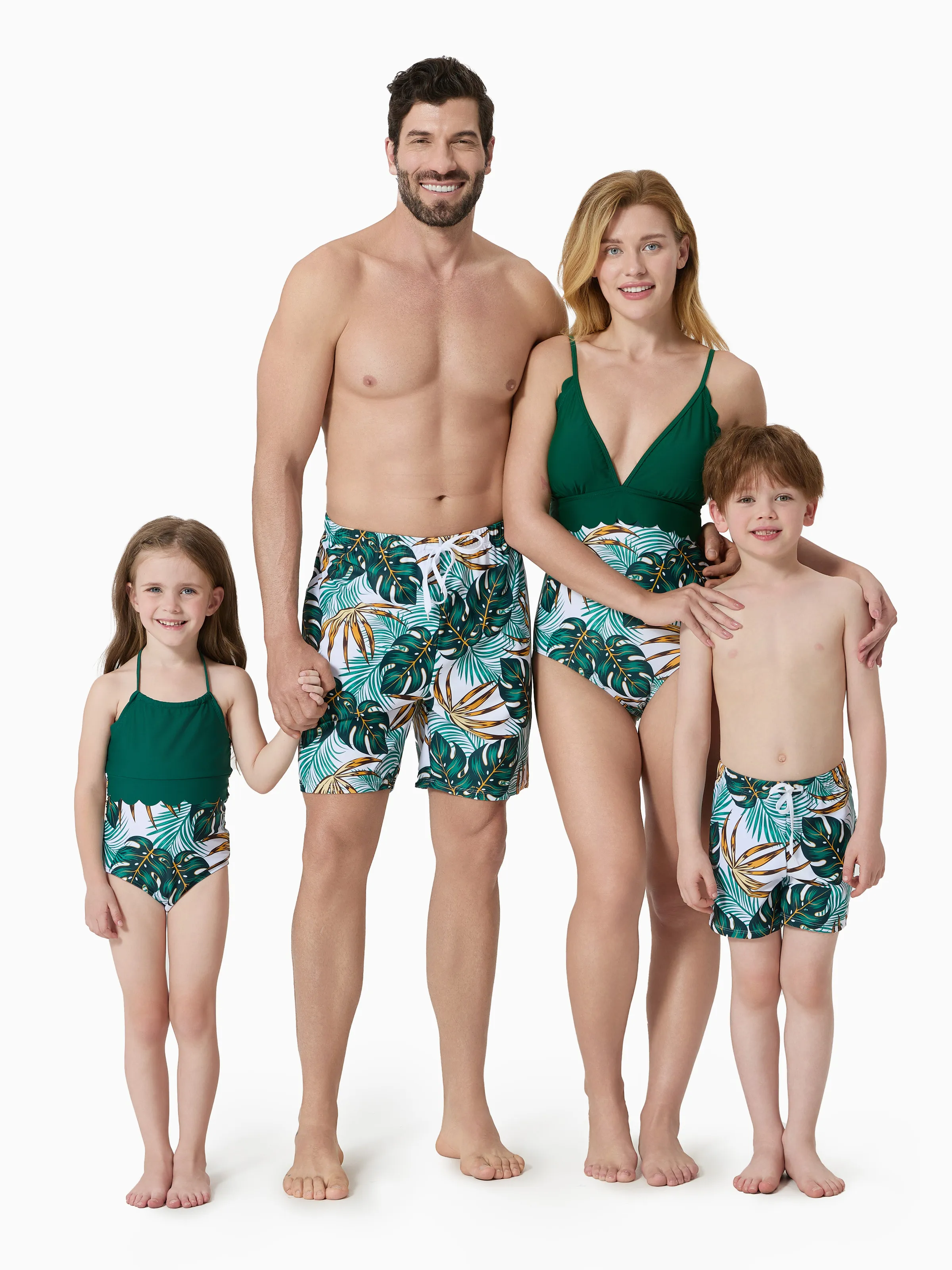 Toddler Boy Allover Plants Print Swim Trunks Shorts Dark Green - Image 2