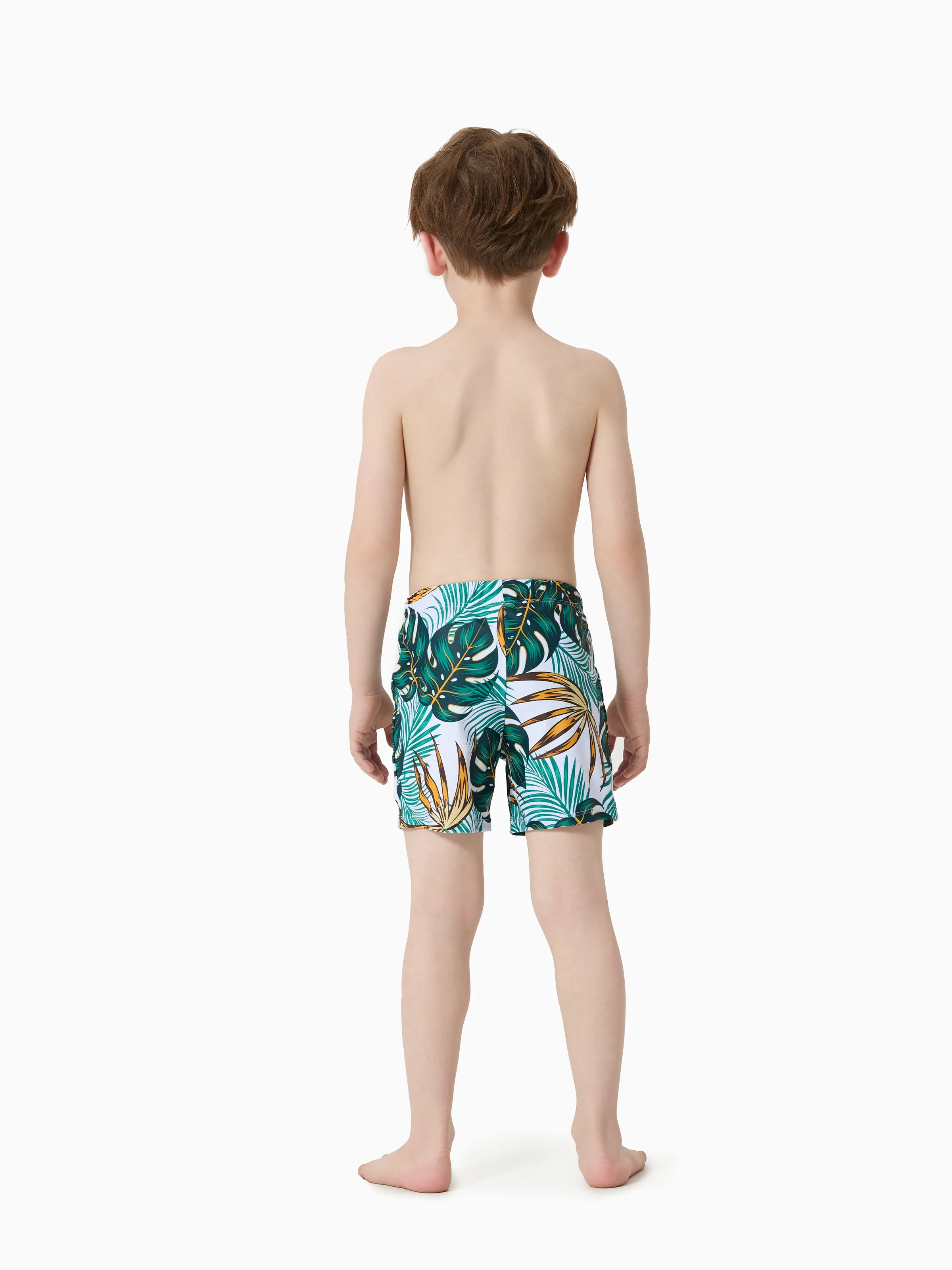 Toddler Boy Allover Plants Print Swim Trunks Shorts Dark Green - Image 3