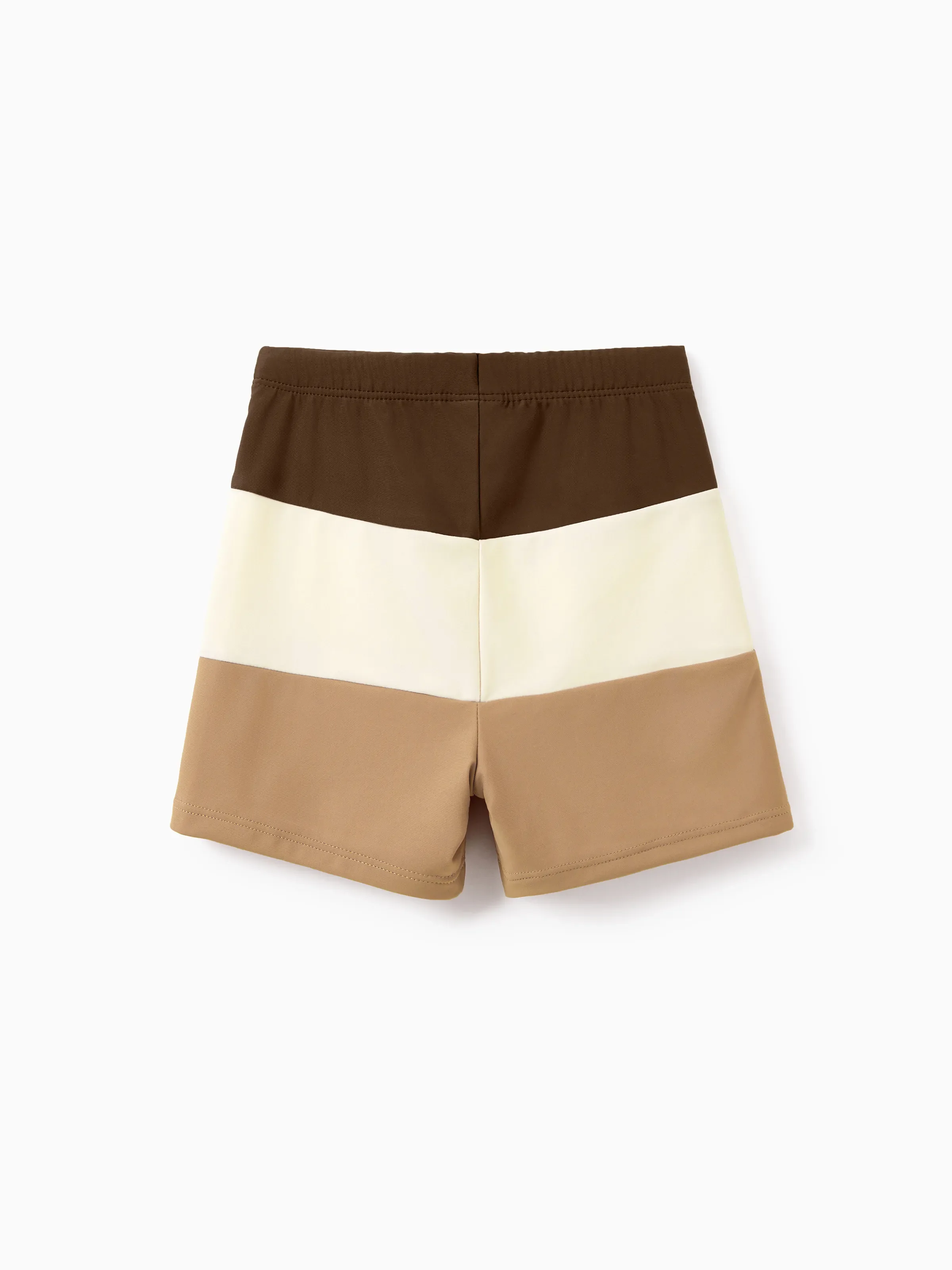 Toddler Boy Color Block Swim Trunks, Summer Beach Vacation Swimwear Coffee - Image 3