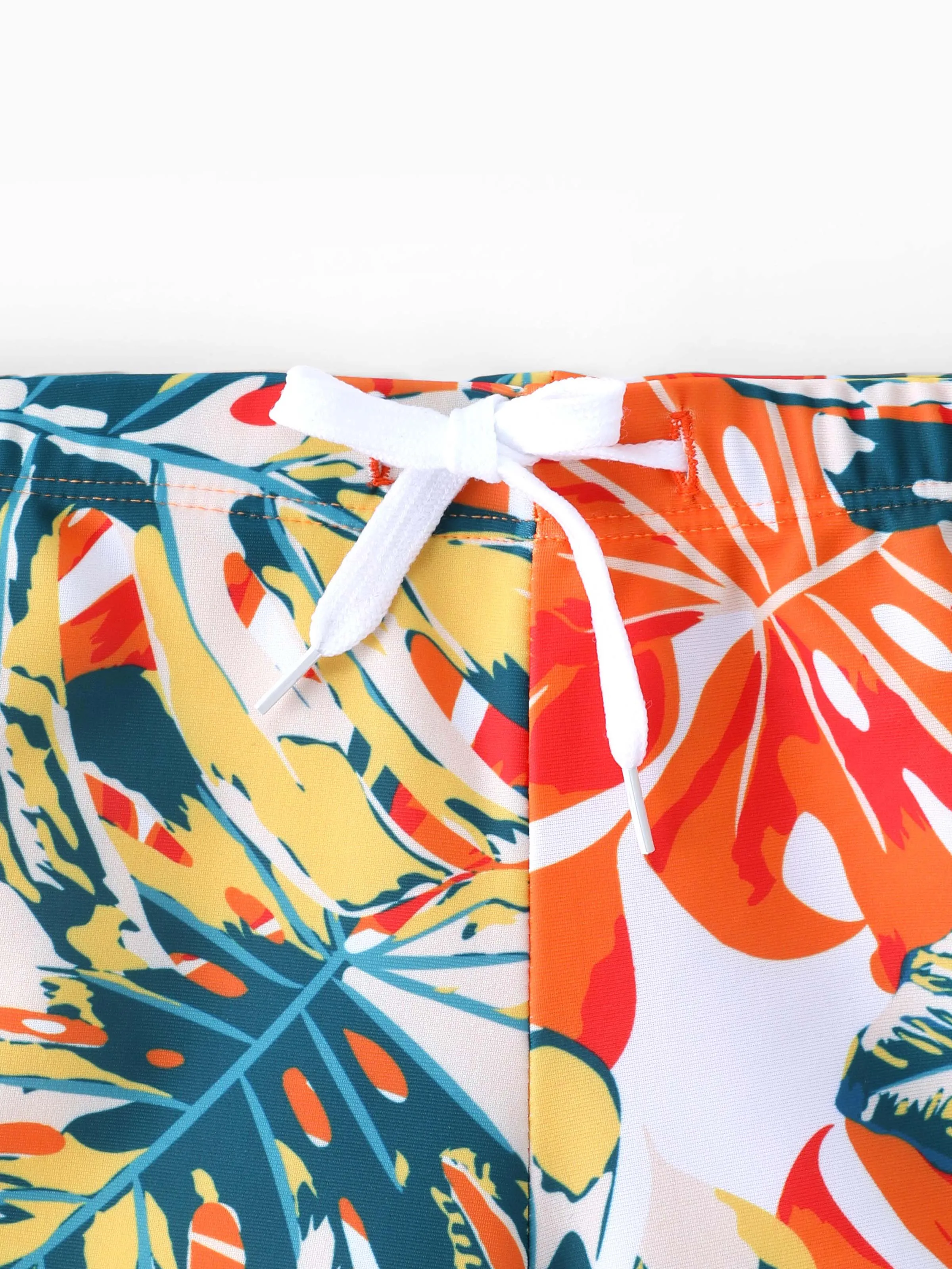 Toddler Boy Orange and All Over Tropical Plant Print Splicing Ruffle Swim Trunks Shorts Orange color - Image 5