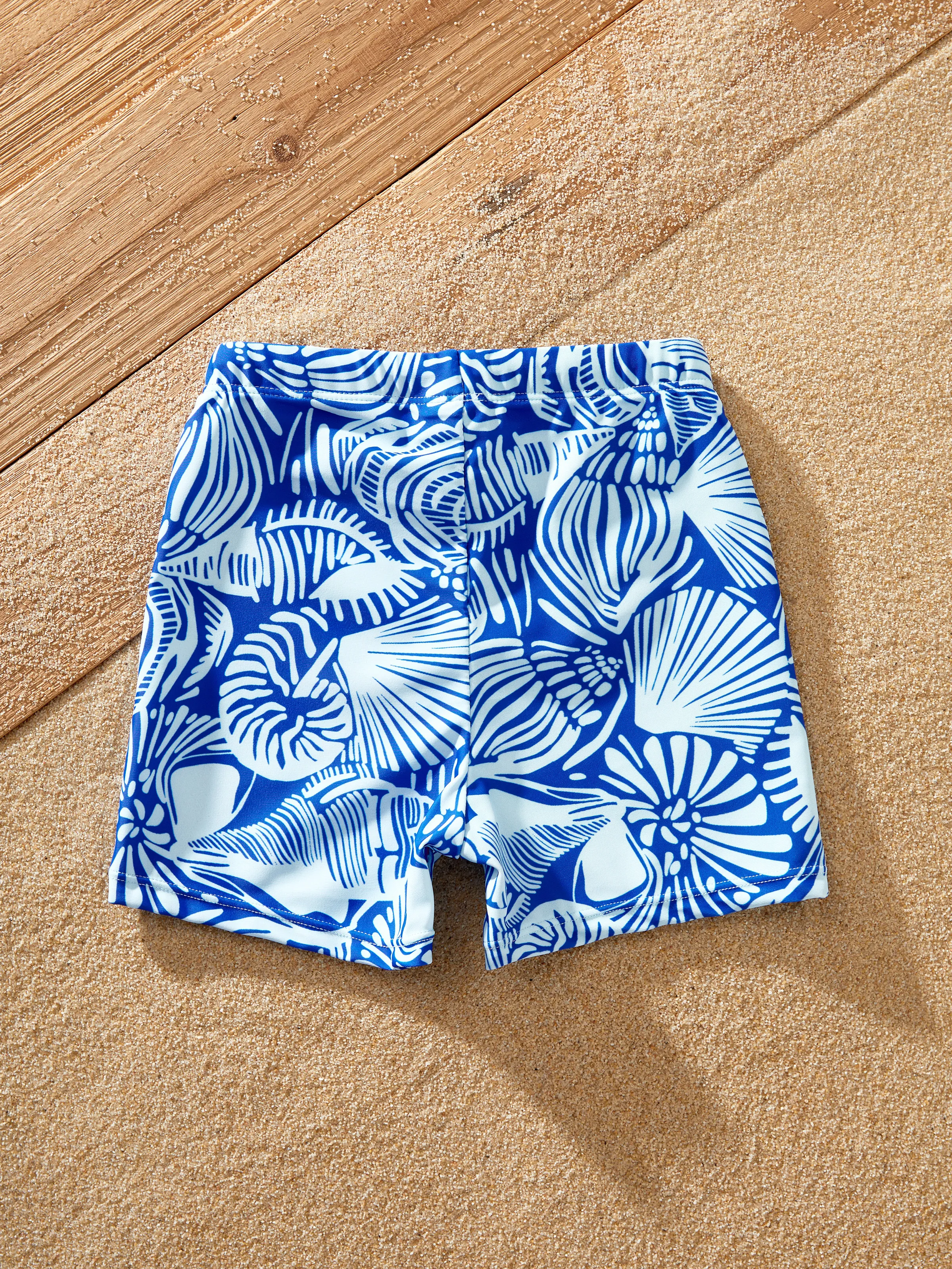 Toddler Boy Shell Print Swimwear Floral Swim Shorts Set for boys, Perfect for Beach Days & Pool Parties Blue - Image 3