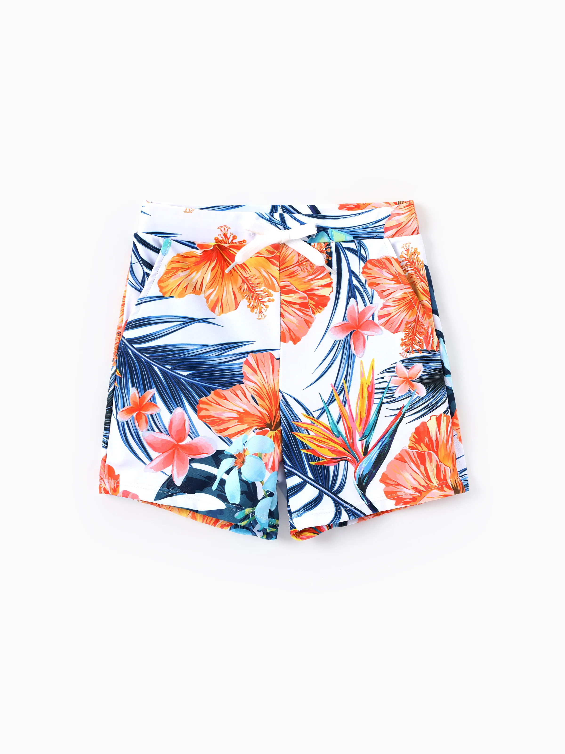 Toddler Boy Swimwear Tropical Floral Board Shorts for boys, Bright Summer Beach Outfits Orange - Image 3