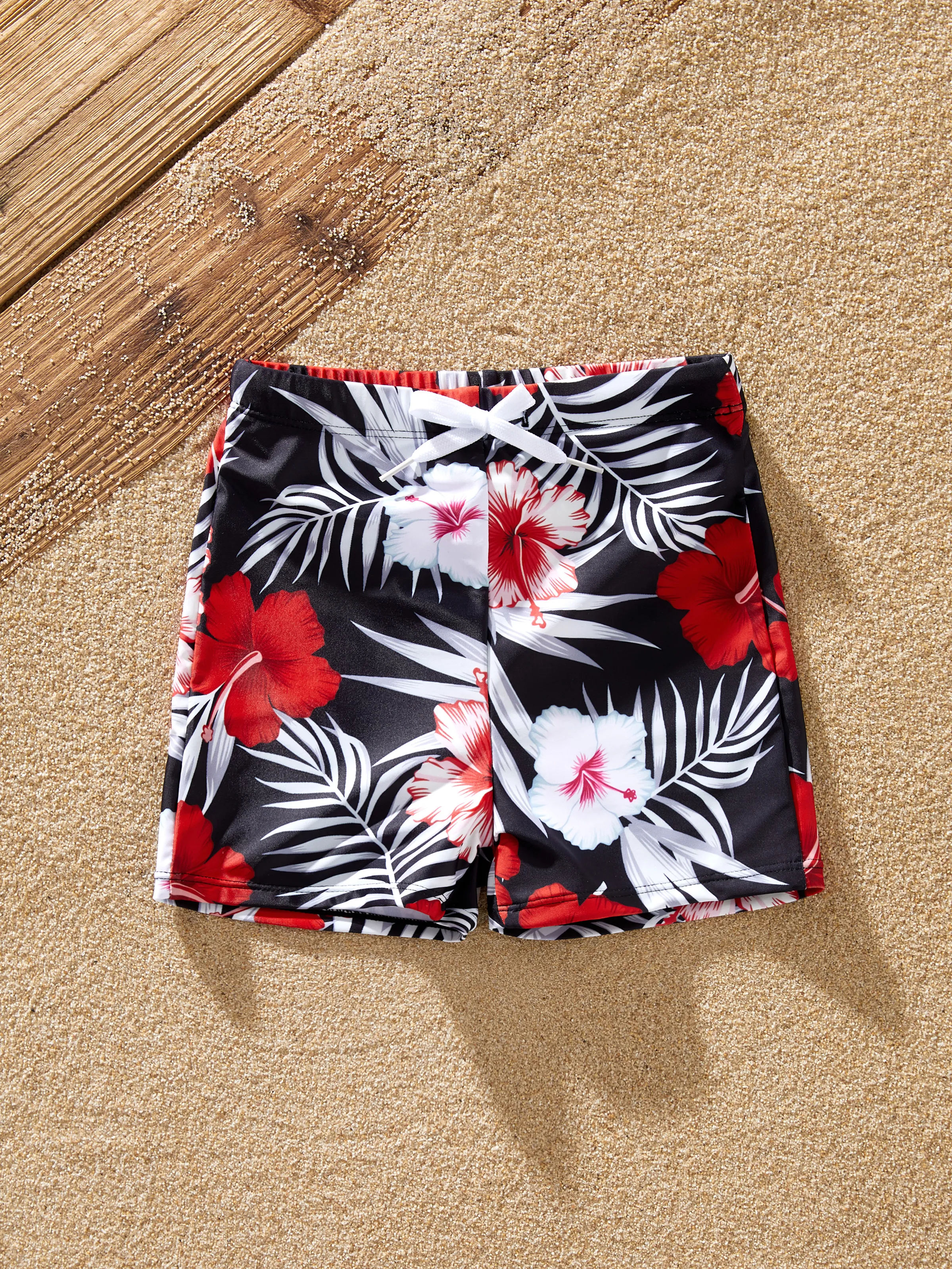 Toddler Boy Tropical Floral Swim Trunk Black - Image 4