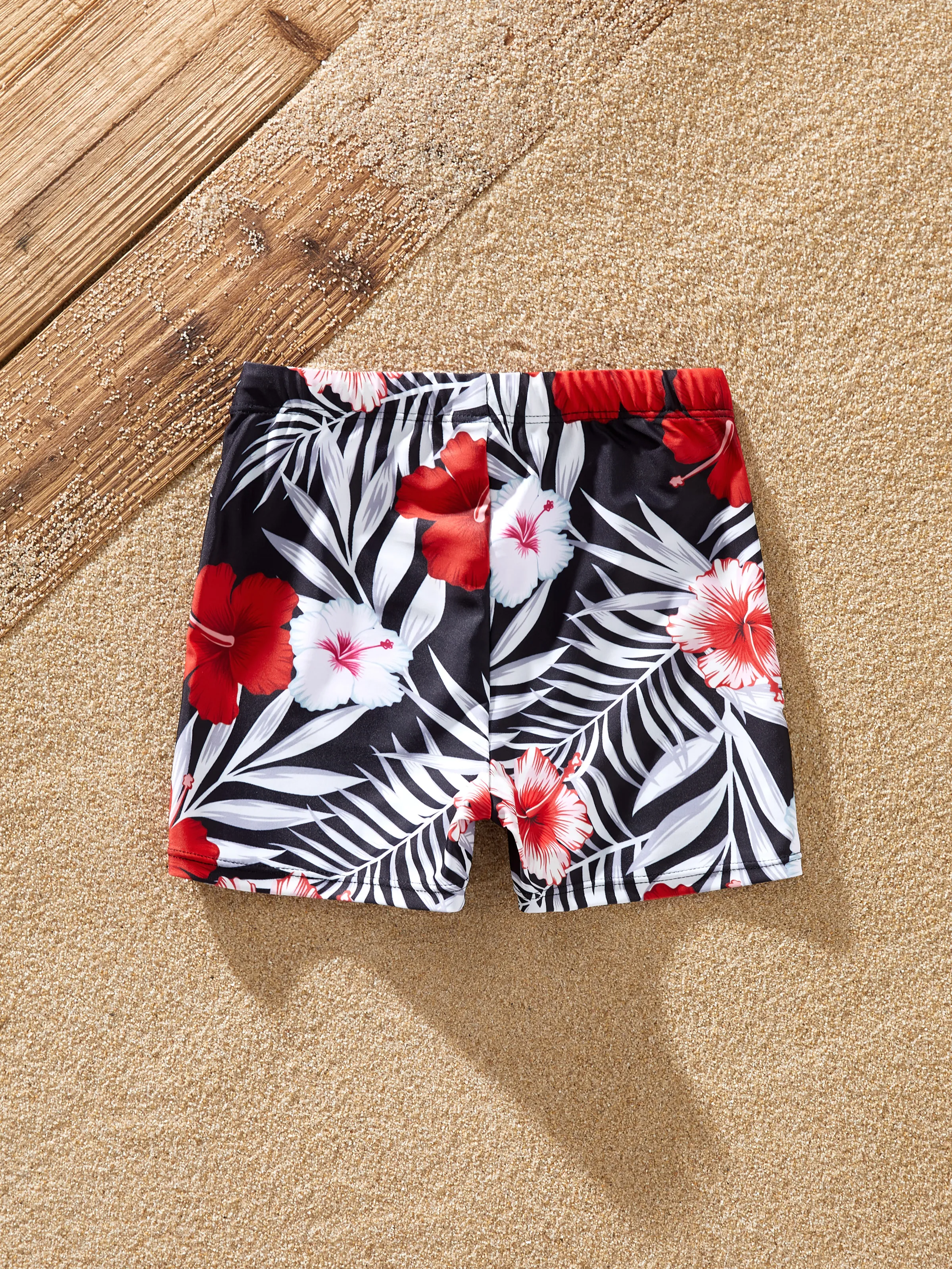 Toddler Boy Tropical Floral Swim Trunk Black - Image 5