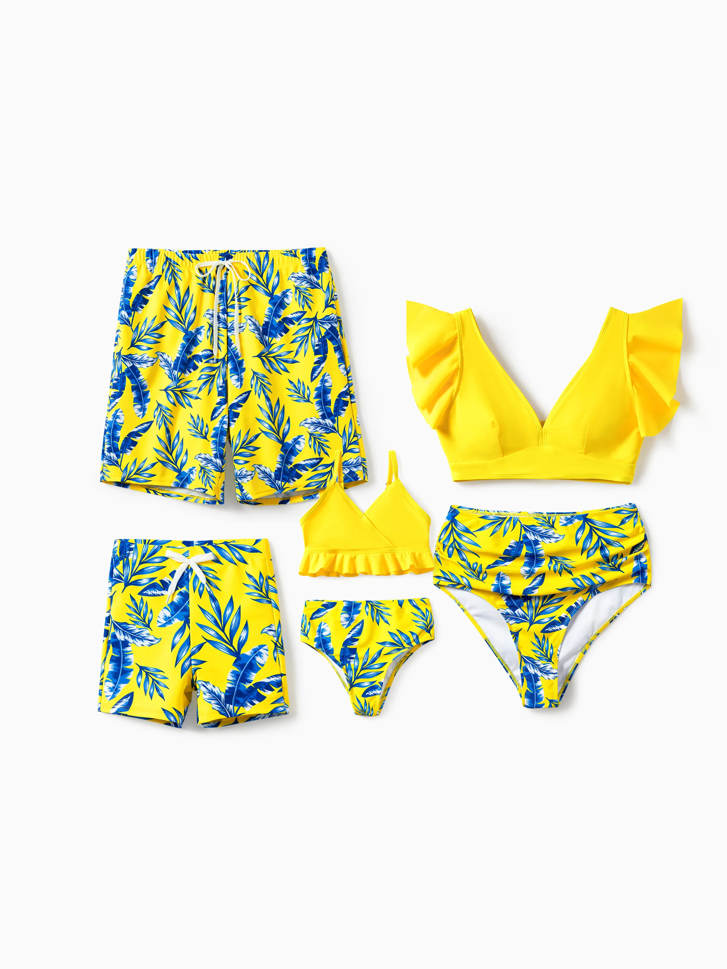 Toddler Boy Yellow Leaf Print Swim Trunks Yellow - Image 3