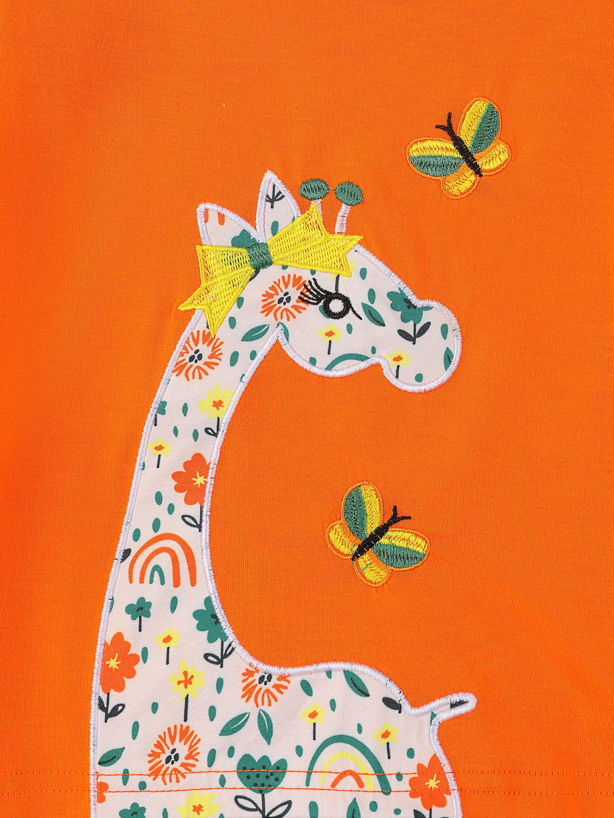 Toddler Girl  2PCS Childlike Giraffe Flutter Sleeve Top and Shorts Set Incarnadinepink - Image 2