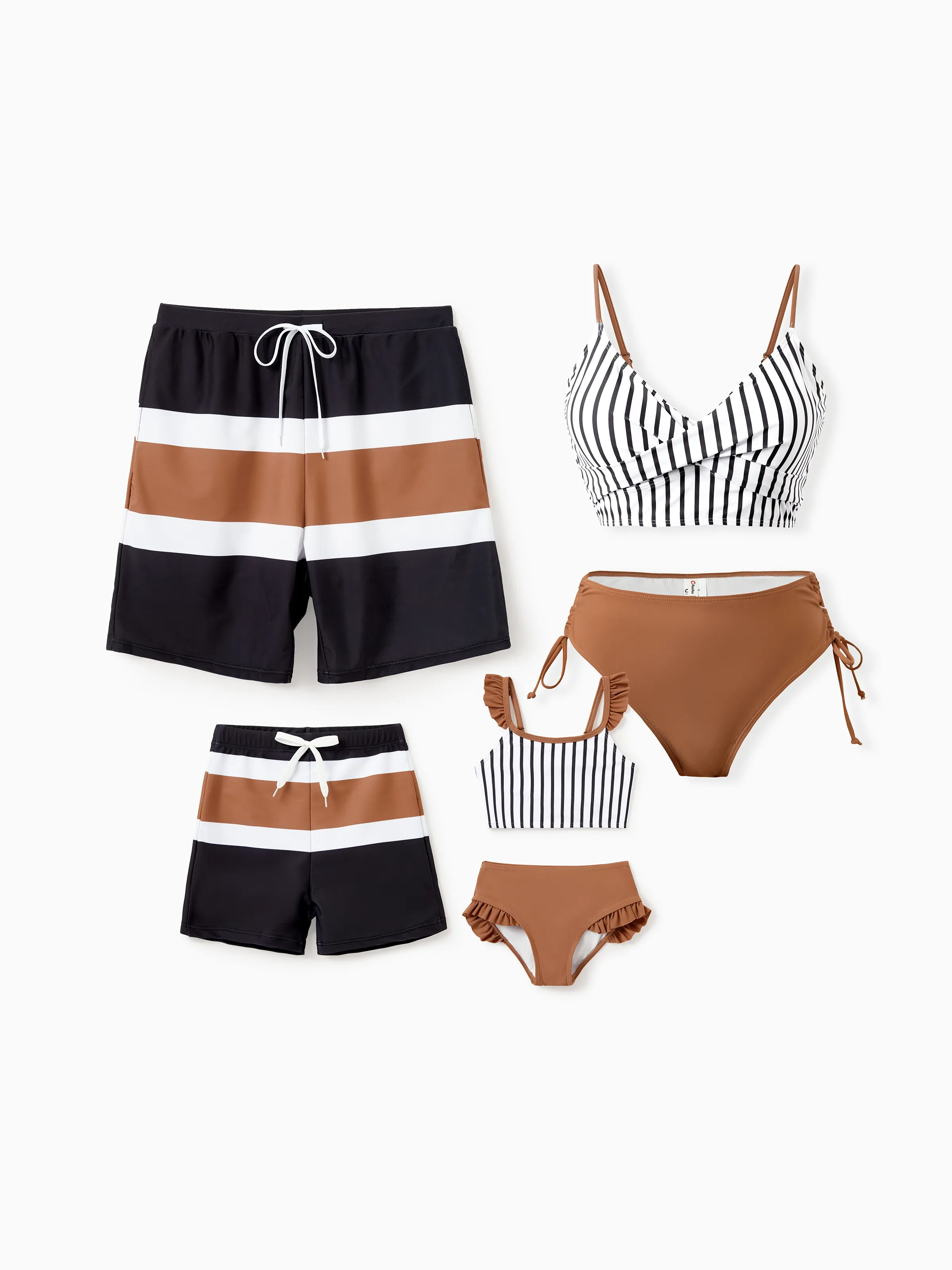 Toddler Girl Color Block Swimsuits Striped Bikini Set Color block - Image 2