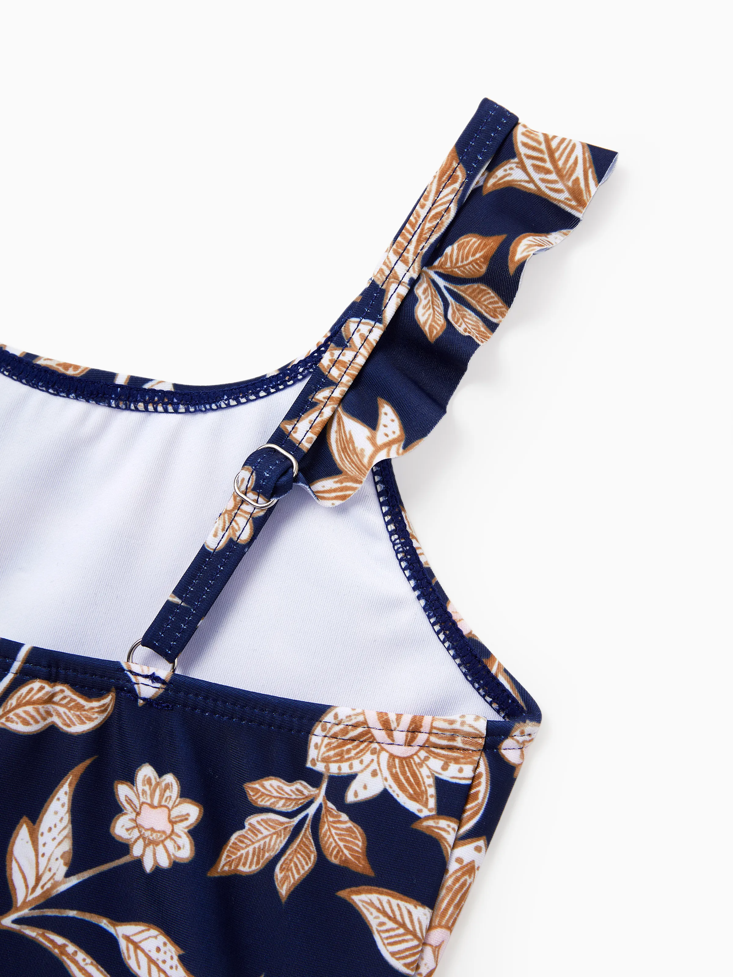 Toddler Girl Floral Print Swimsuits 2-in-1 One-Piece Swimsuit Deep Blue - Image 5