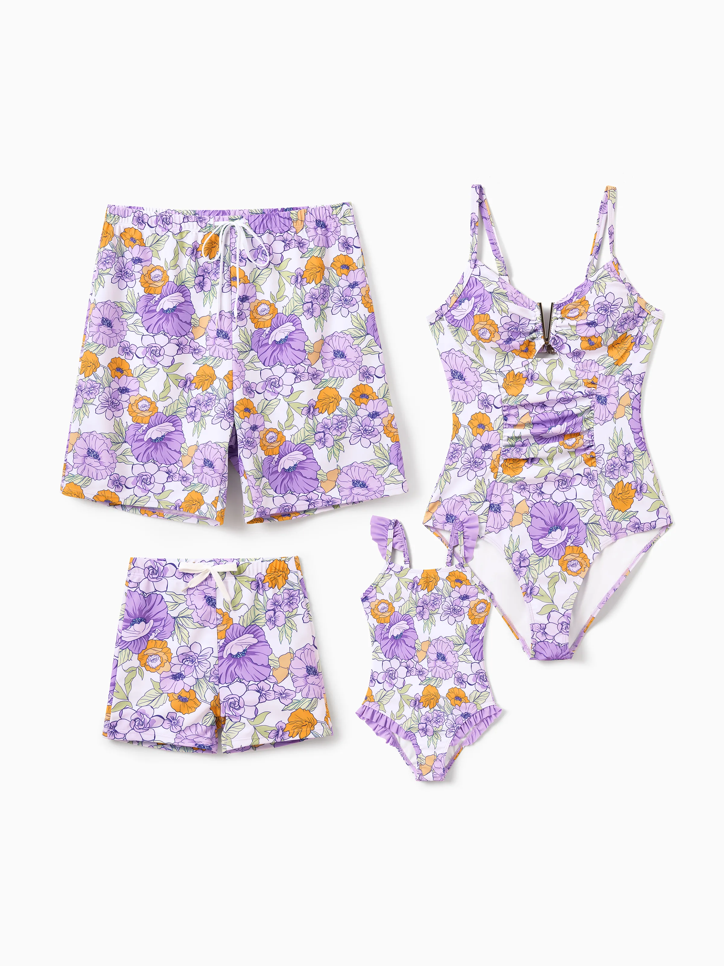Toddler Girl Floral Print Swimsuits Ruffled One-Piece Bathing Suit Purple - Image 2