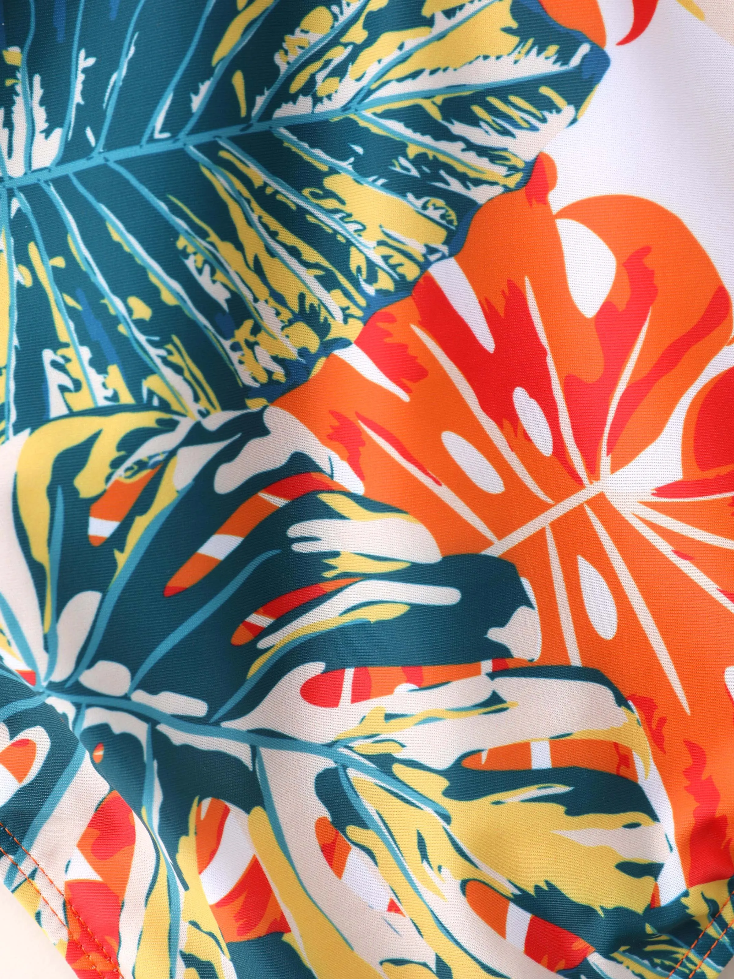 Toddler Girl Orange and All Over Tropical Plant Print Splicing Ruffle One-Piece Swimsuit Orange color - Image 6