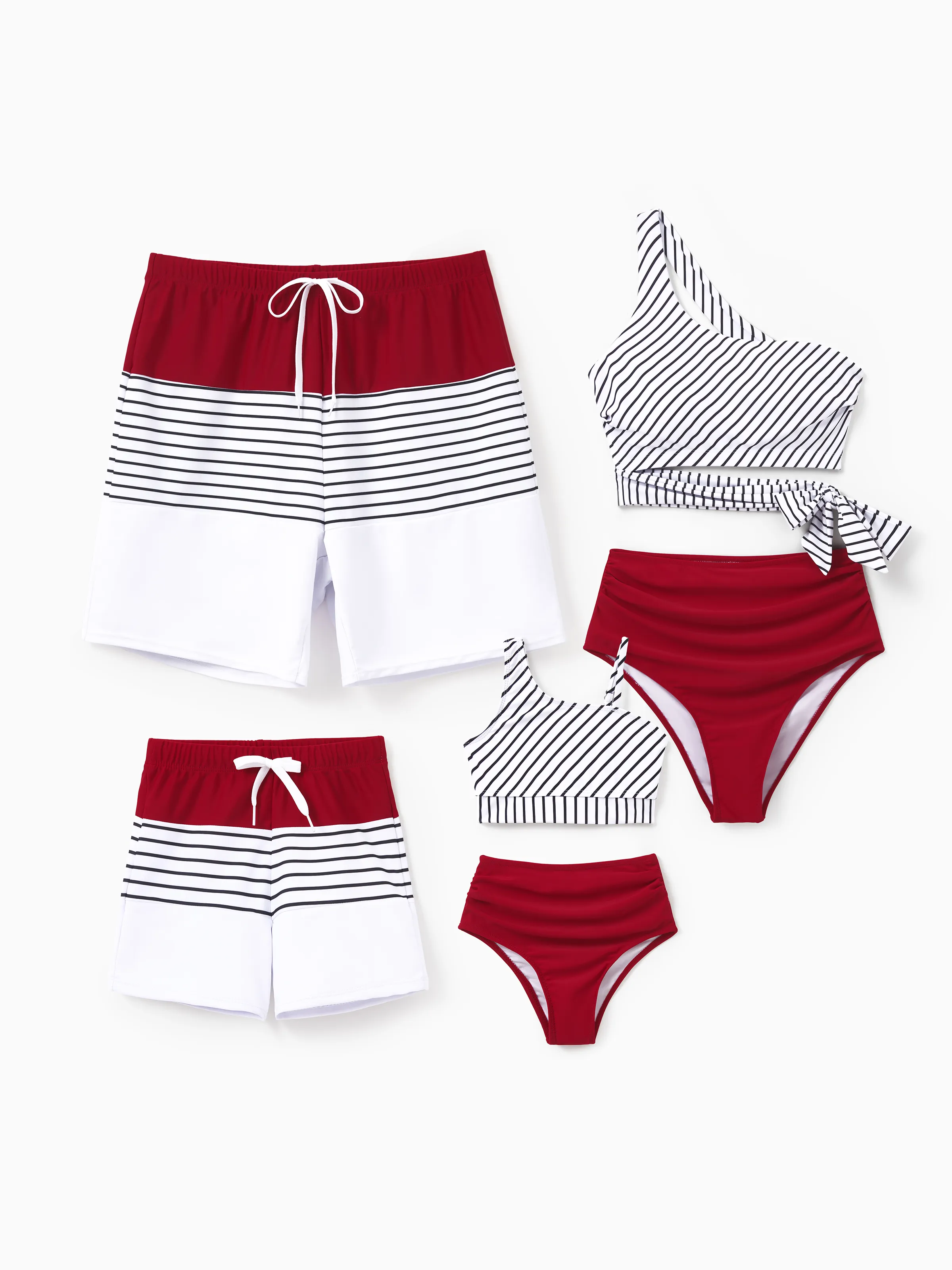 Toddler Girl Swimsuits Red Striped Bikini Matching Beachwear Outfits for Summer, Cruise, Vacation Red - Image 2