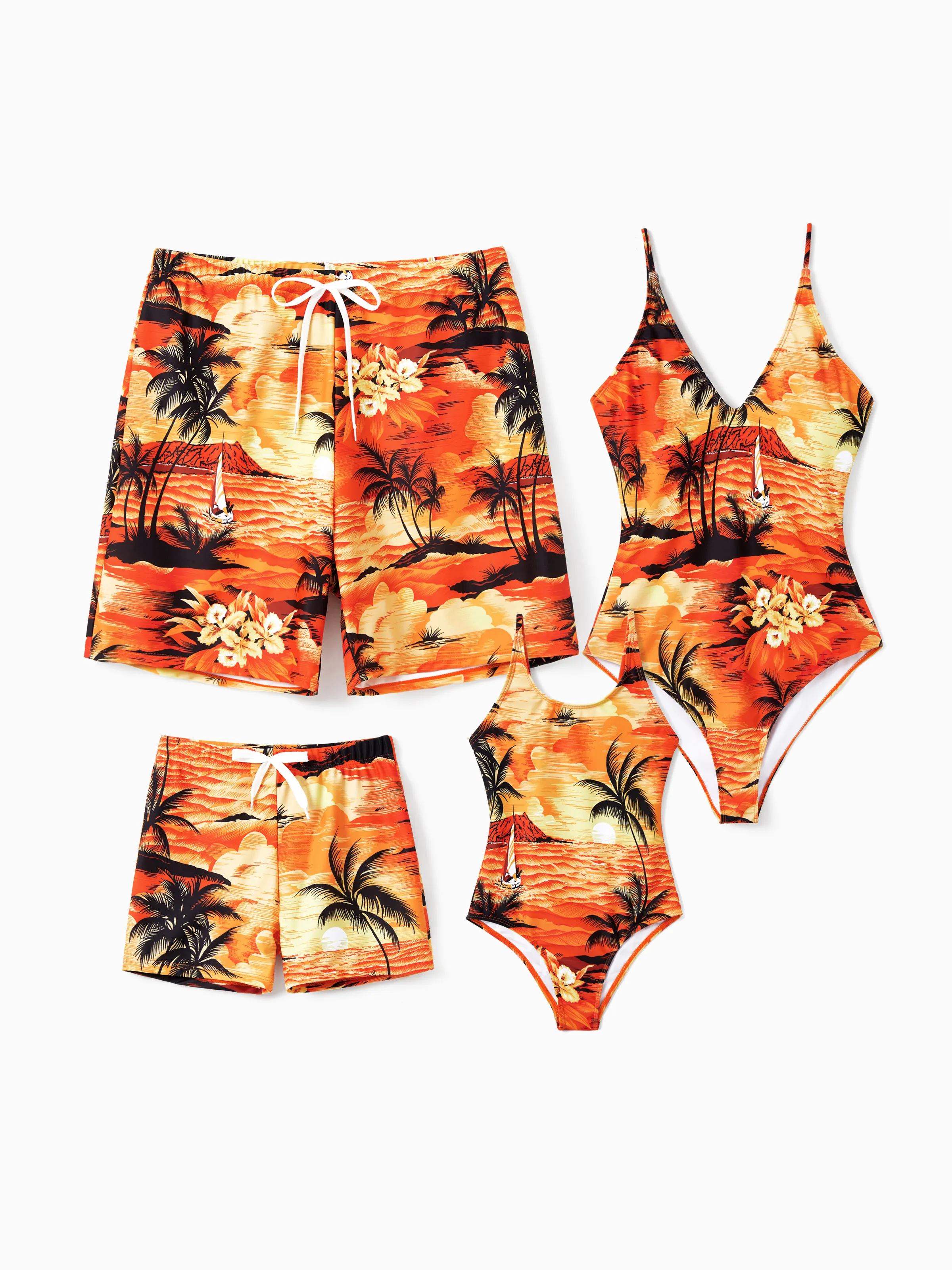Toddler Girl Tropical Hawaiian Swimsuits Orange - Image 2