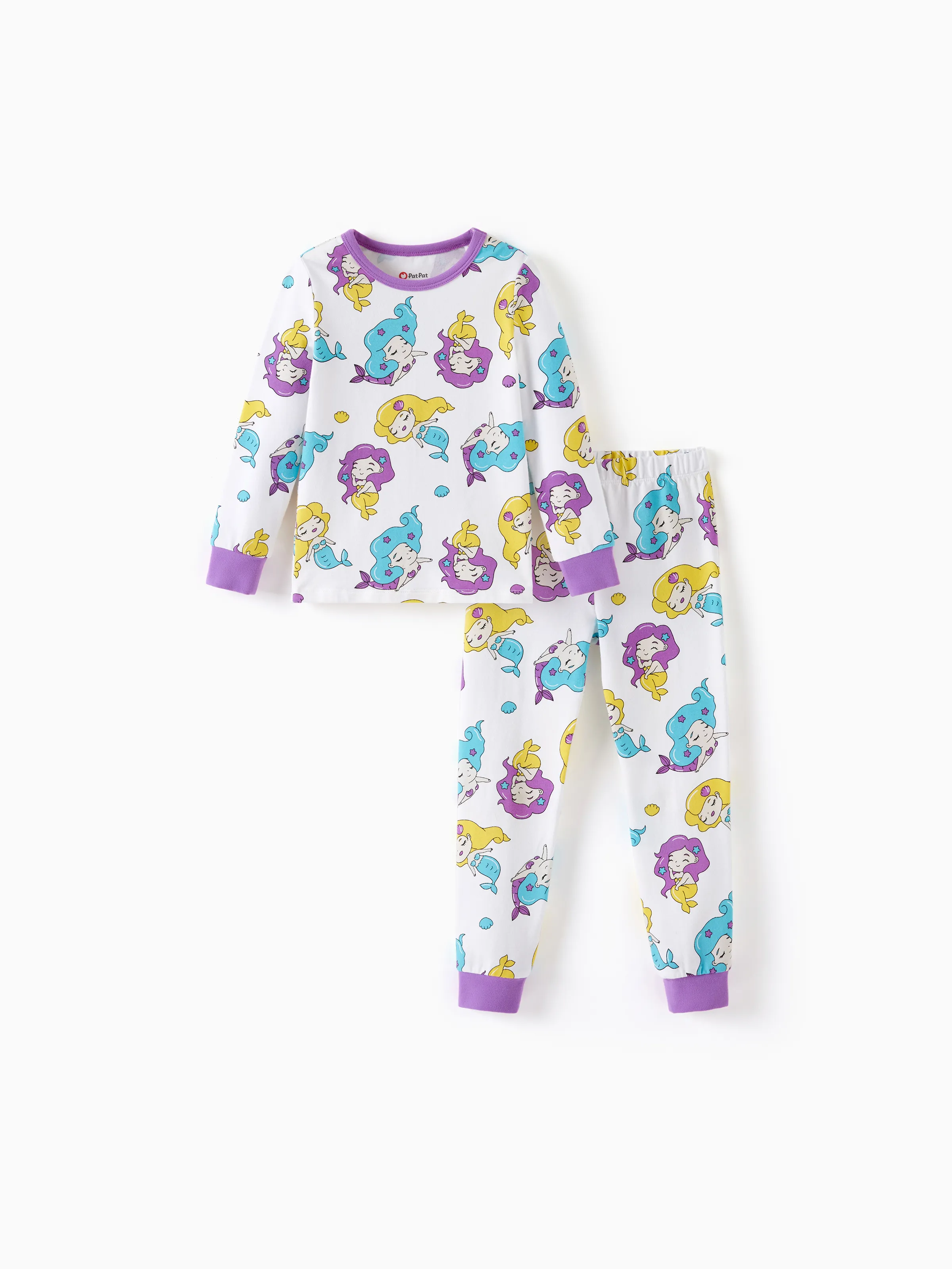 Toddler / Kids 2-piece Organic Cotton Pajamas with Childlike Print Snug fit Pjs for Girls / Boys White