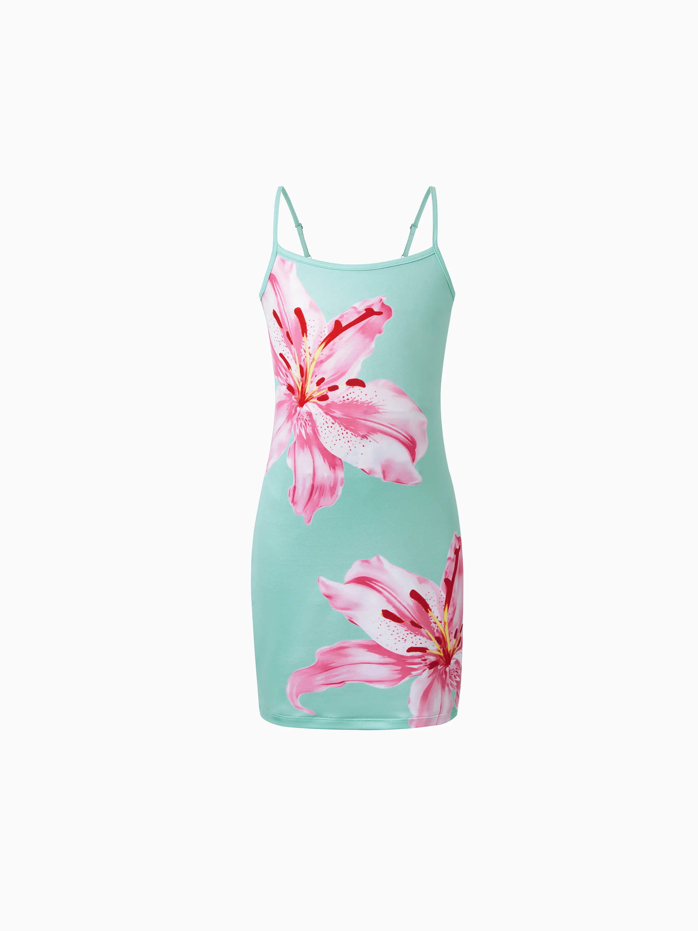 Toddler/Kid Girl Casual Flower Print Sleeveless Strappy Dresses Light Green
