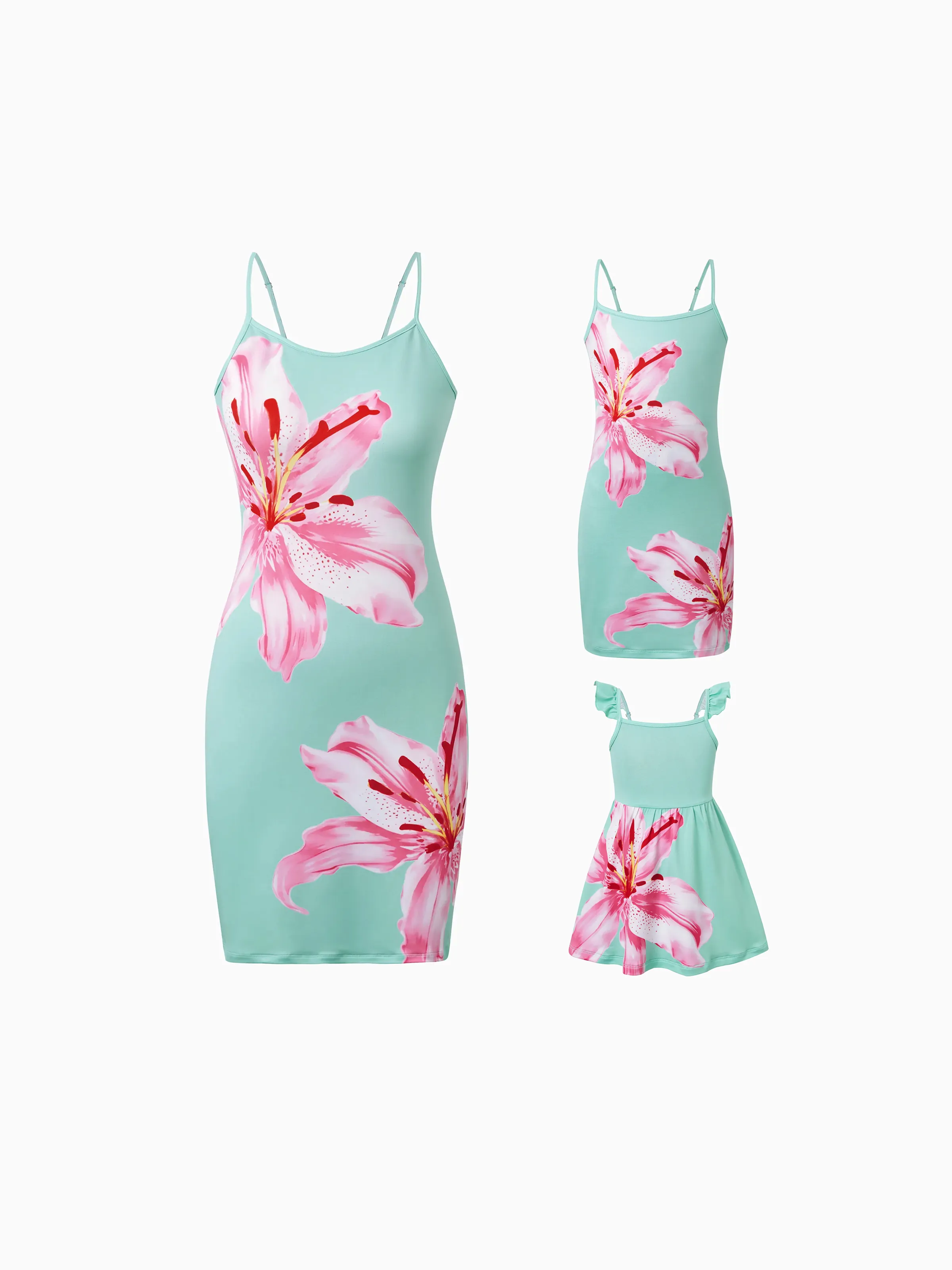 Toddler/Kid Girl Casual Flower Print Sleeveless Strappy Dresses Light Green - Image 2