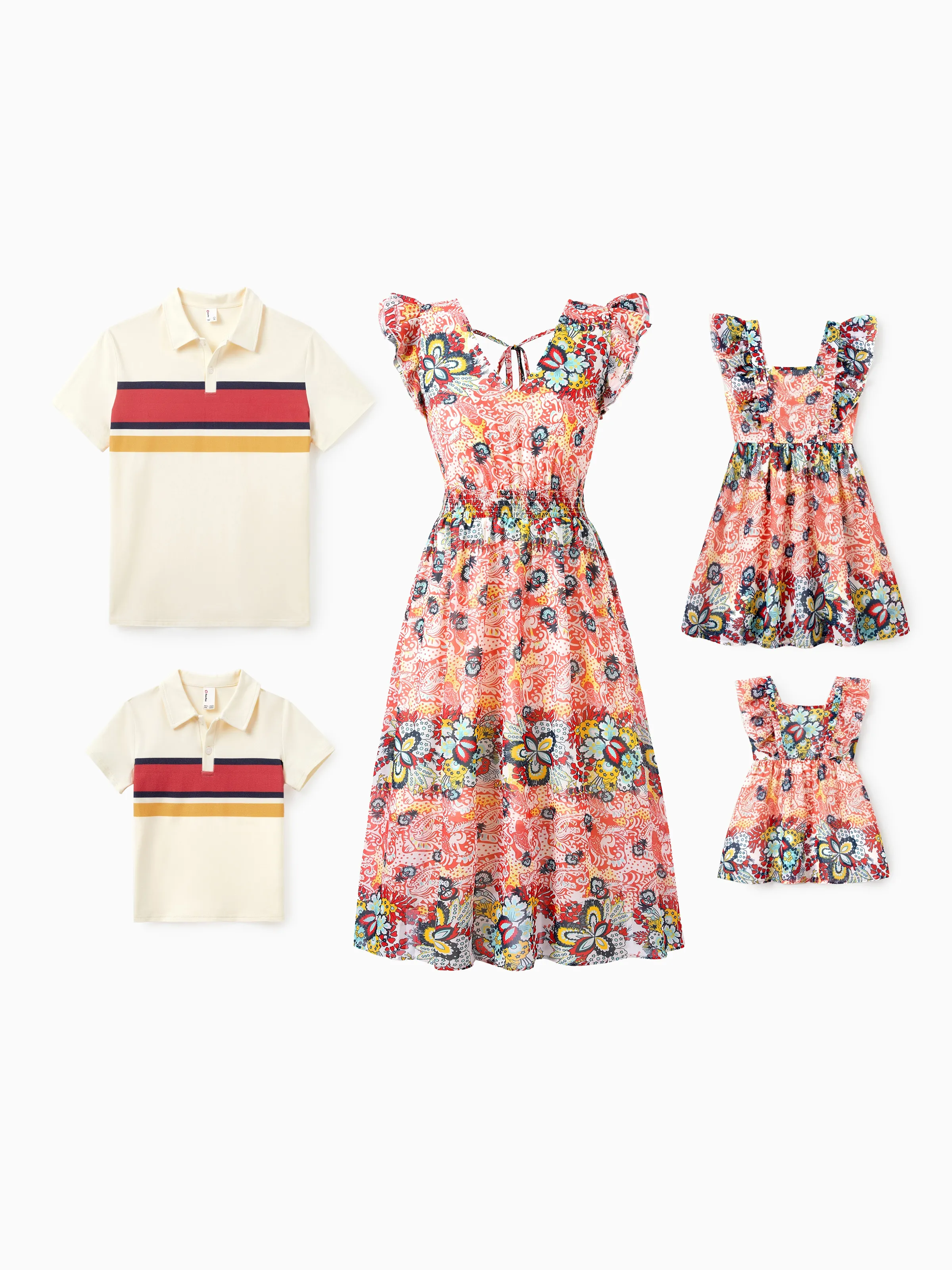 Toddler/Kid Girl Floral Print Flutter Sleeveless Dress Orange red - Image 2