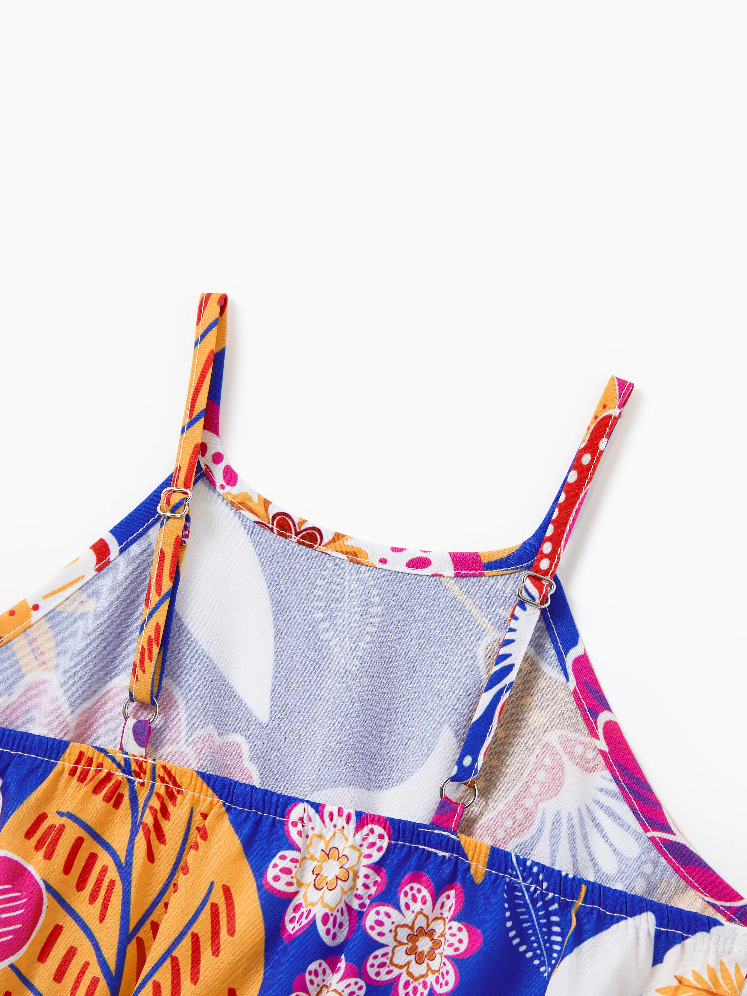 Toddler/Kid Girl Hawaiian Outfits Tropical Floral Print Vacation Clothes Strap Belted Dress Summer Beachwear Set Navy - Image 6