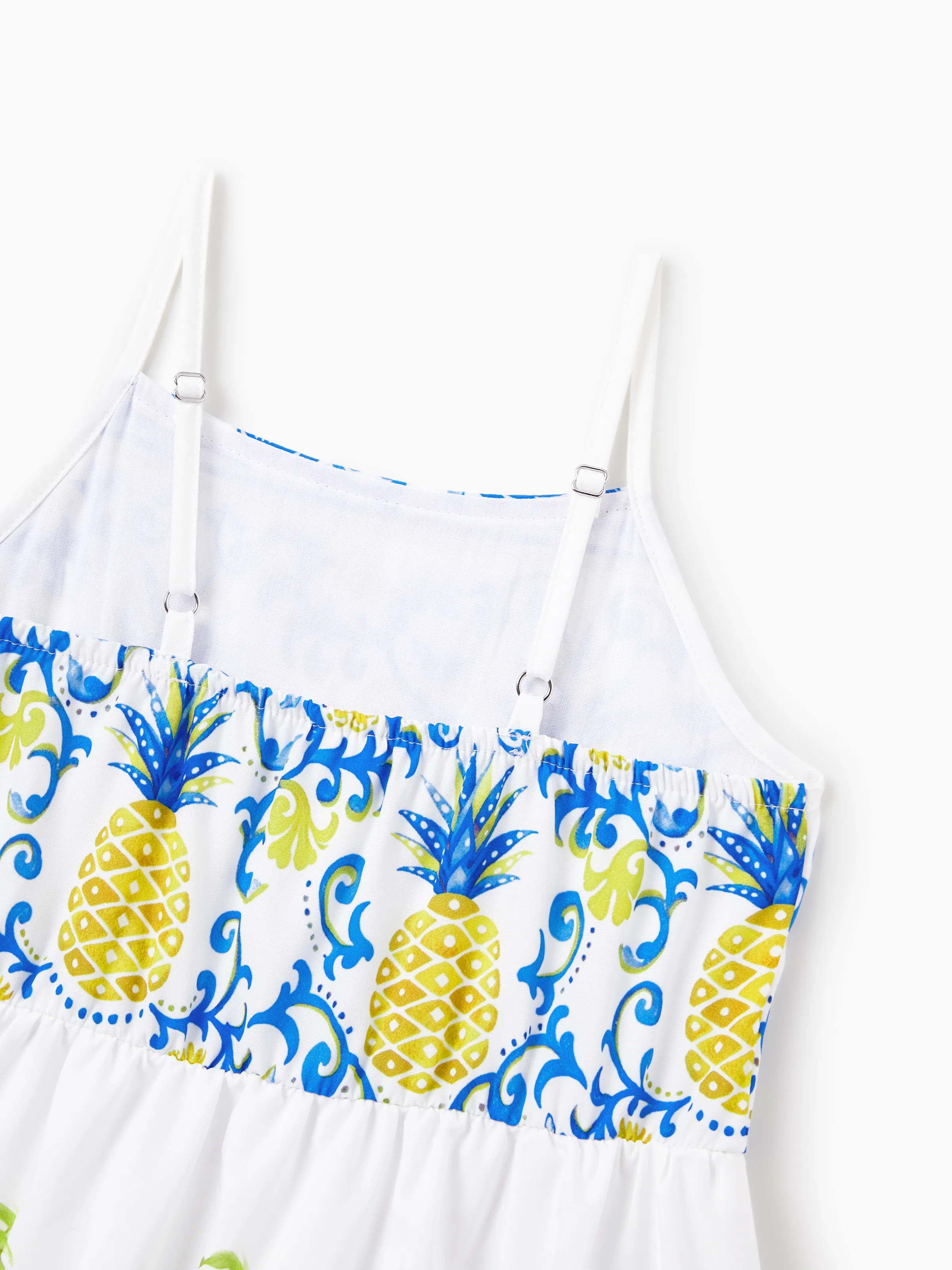 Toddler/Kid Girl Vacation Tropical Pineapple Coconut Tree Print Hollow out Strap Dress for Summer Vacation  White - Image 7